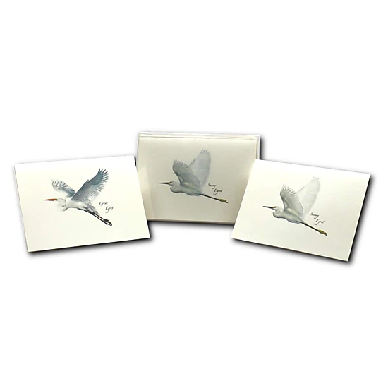 Earth Sky + Water Egret Assortment Notecard Set - 8 Blank 3.5 x 5 in Cards with Envelopes