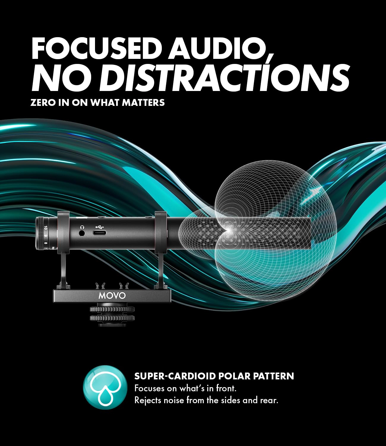 Movo X1 Supercardioid Shotgun Microphone - 3.5mm/XLR/USB-C Camera Mic for DSLR, Smartphones, and Computers