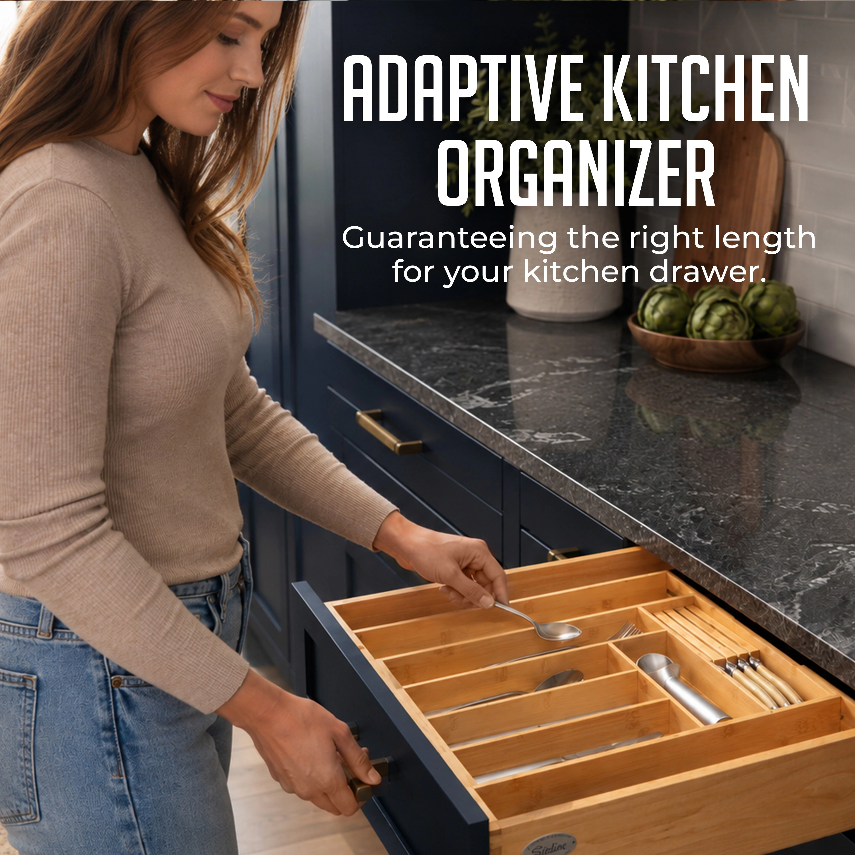 Luminuxe Expandable Bamboo Utensil Drawer Organizer, Wooden Utensil Tray, Non-Slip, Cutlery Divider for Kitchen