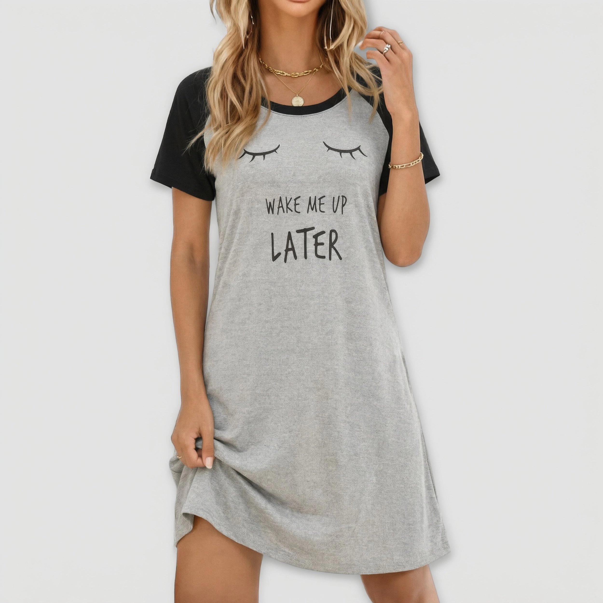 Ekouaer Women's Crew Neck Short Sleeve Raglan Sleepshirt Nightgown