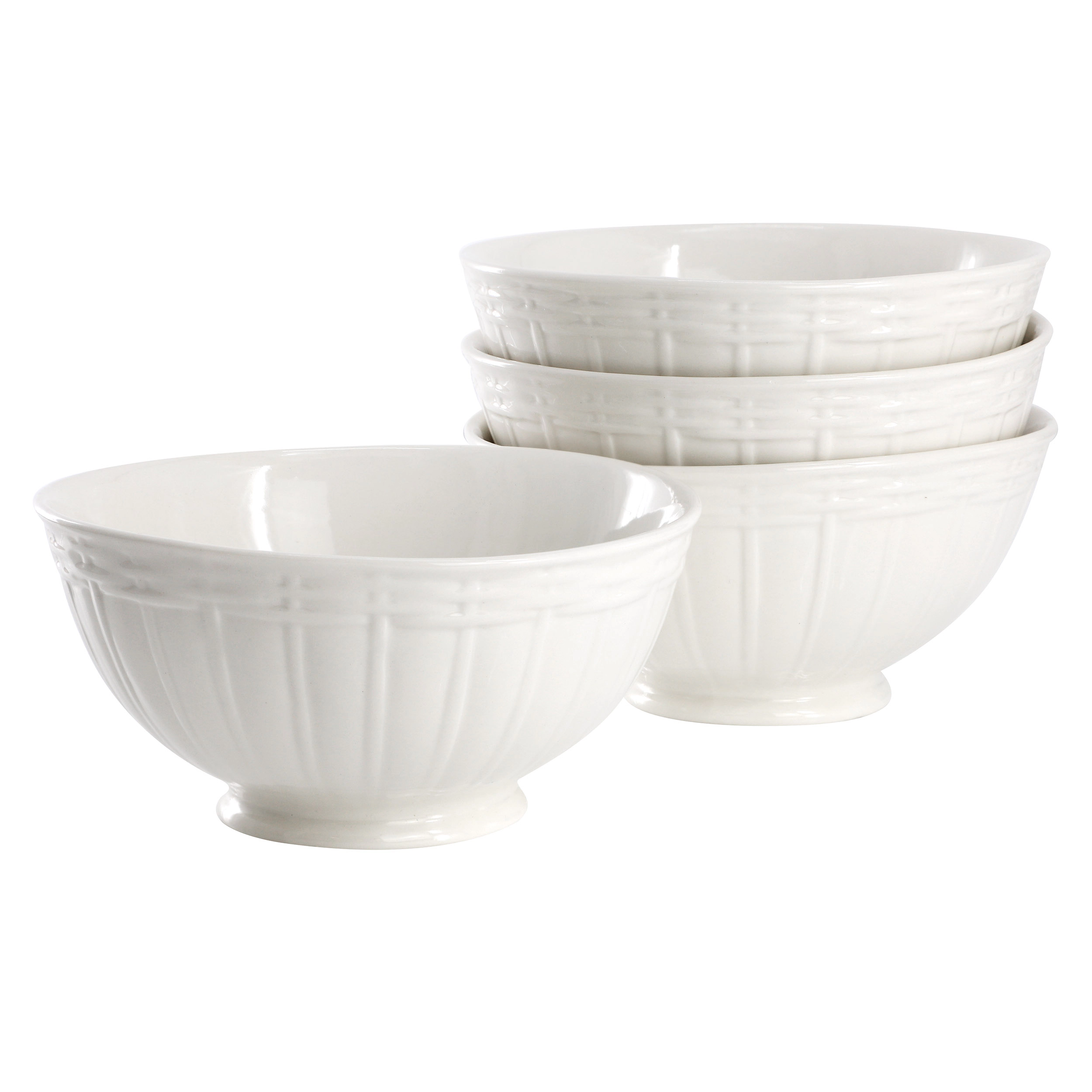 Martha Stewart Basketweave Scallop 4 Piece 6 Inch Cereal Bowl Set in White