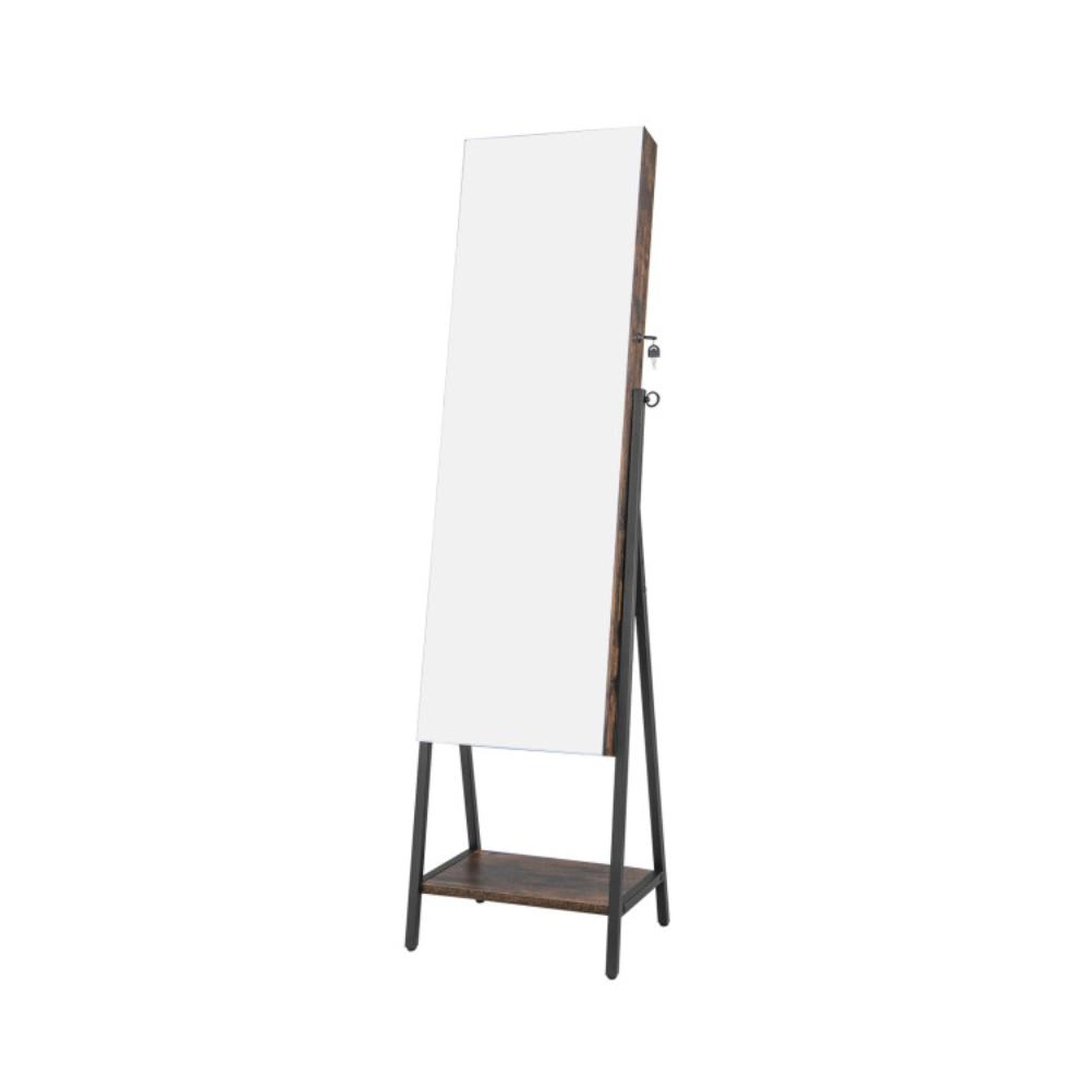Hivvago Freestanding Jewelry Cabinet with Full-Length Mirror-Rustic Brown