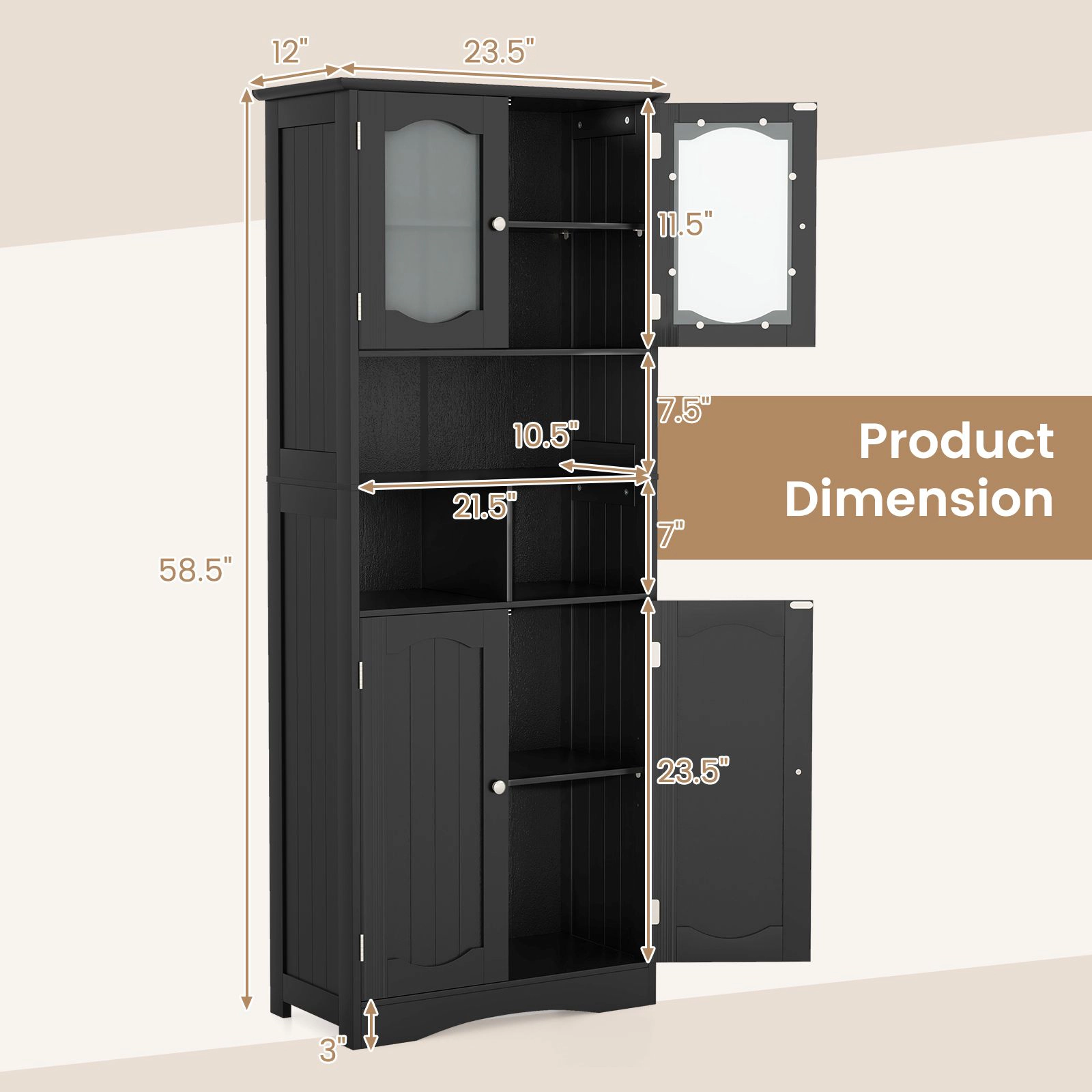 SlickBlue Freestanding Linen Cabinet with Adjustable Shelves and Storage