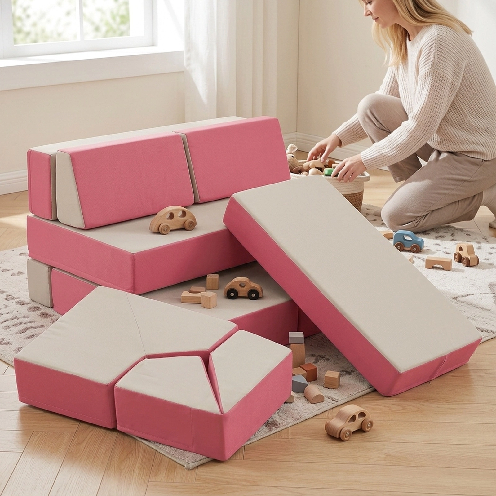 SUGIFT Pink Foam Climbing Blocks for Toddlers, 8-Piece Indoor Soft Play Set