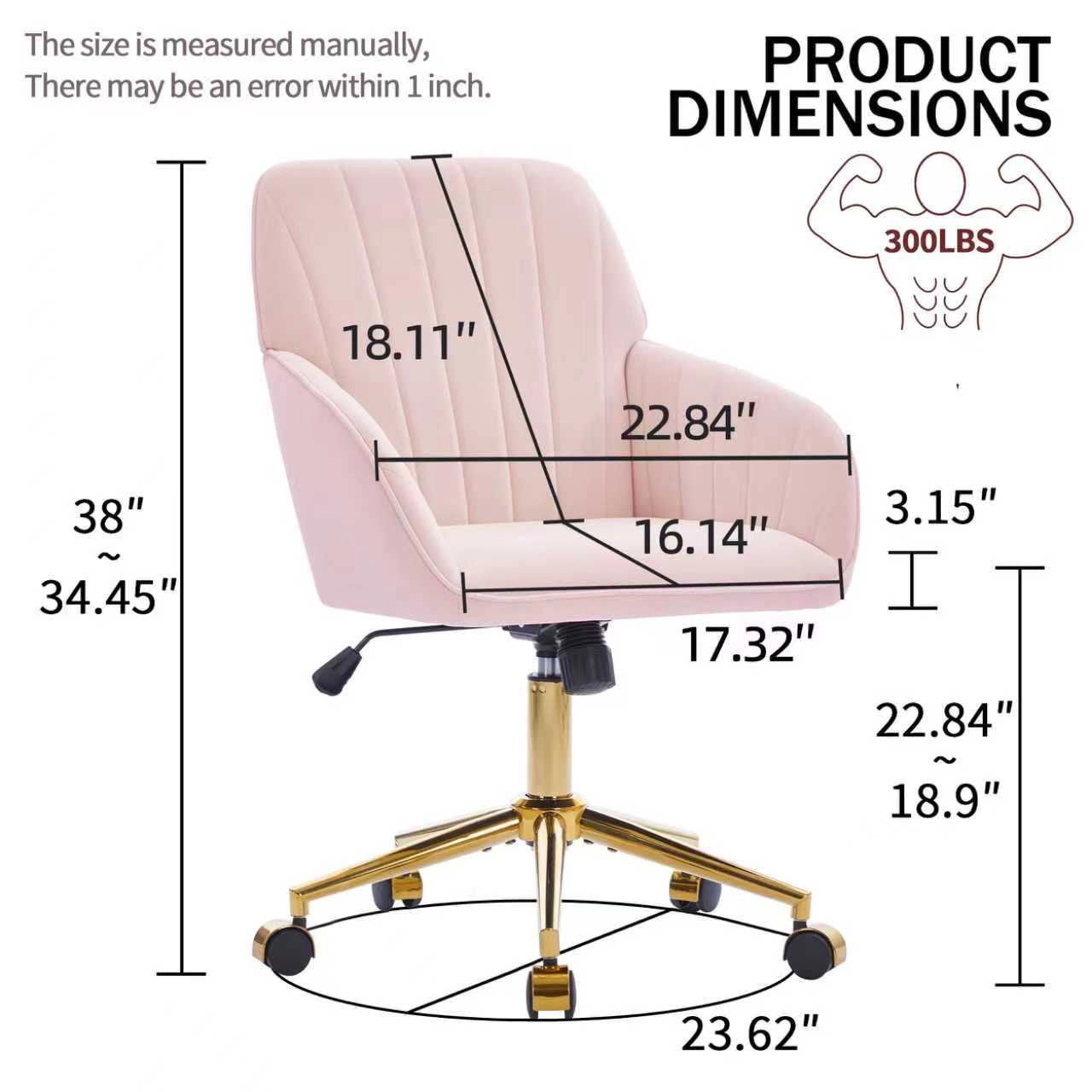 Platinum-Level Office Chairs Baby Pink Velvet Office Chair Ergonomic Adjustable Swivel