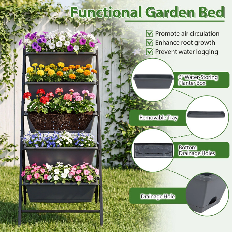 Hivvago Tiered Vertical Garden Bed with Drainage and Detachable Trays