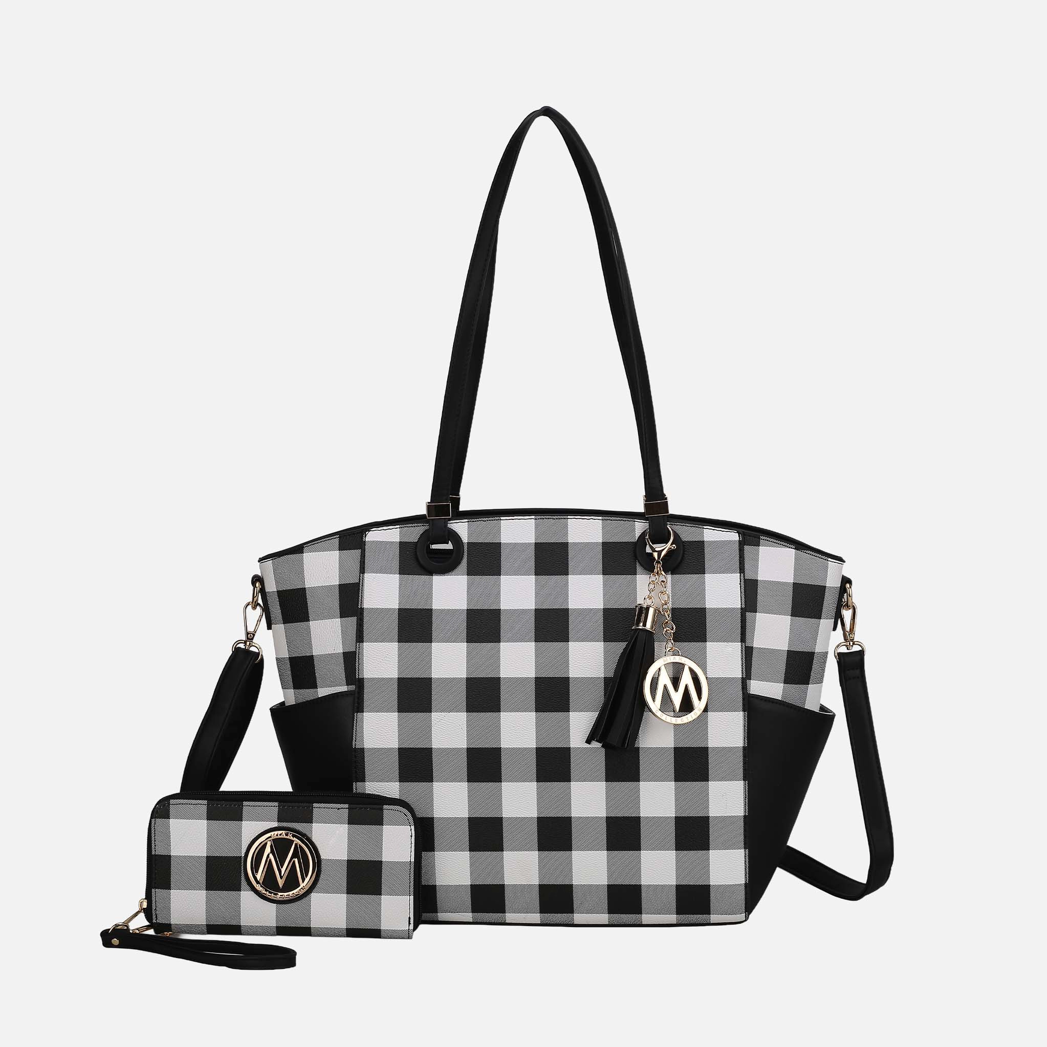 Mia K Collection Karlie Plaid Vegan Leather Tote with Matching Wallet
