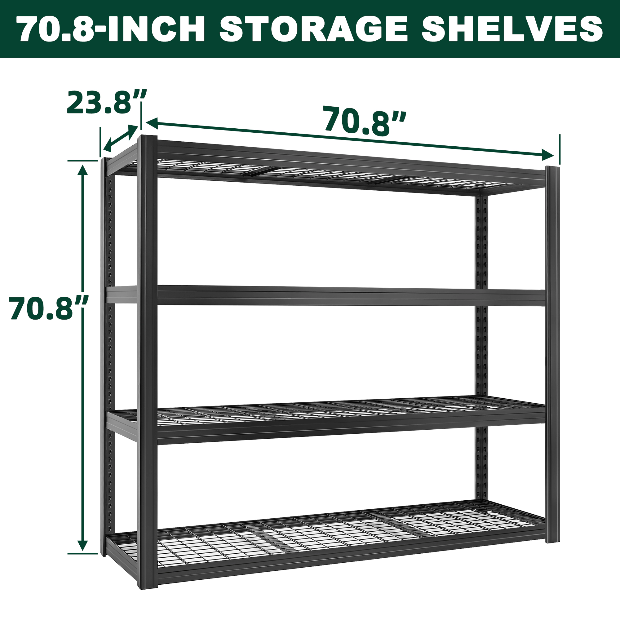 Flynama 4-Tiers Heavy Duty Metal Adjustable Garage Storage Shelving Unit in Black (70.8 in. W x 70.8 in. H x 23.6 in. D)