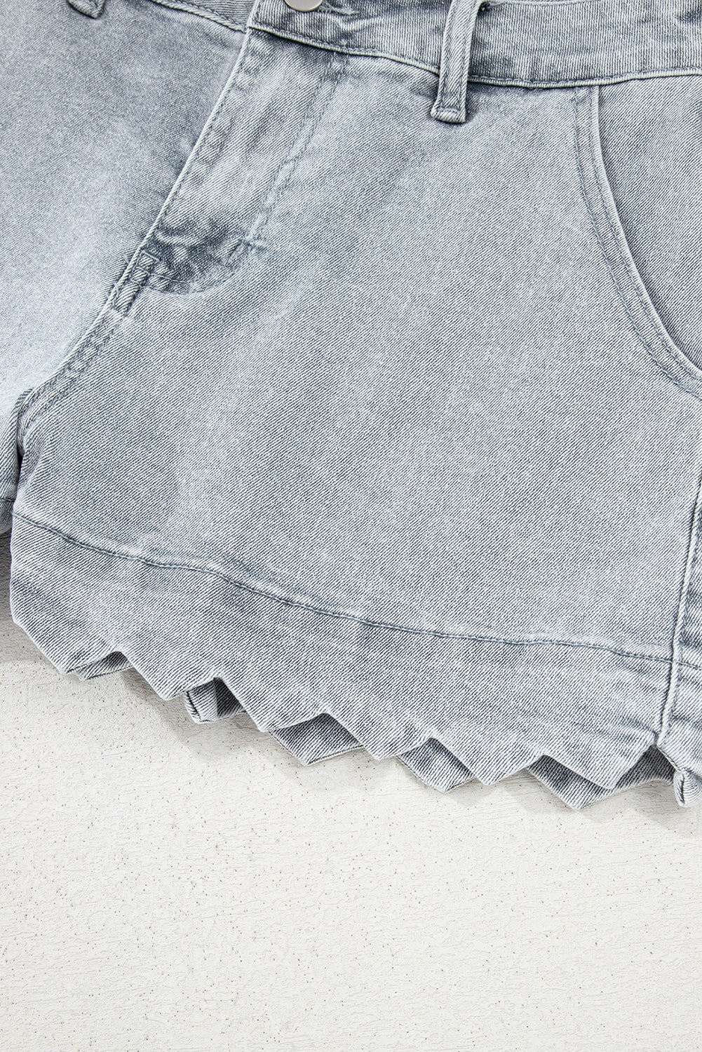 Threaded Pear Women's Scalloped Acid Wash High Waist Denim Shorts