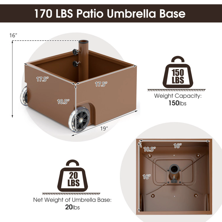Hivvago 150 Pounds Patio Umbrella Base Stand Wheels Planter Outdoor