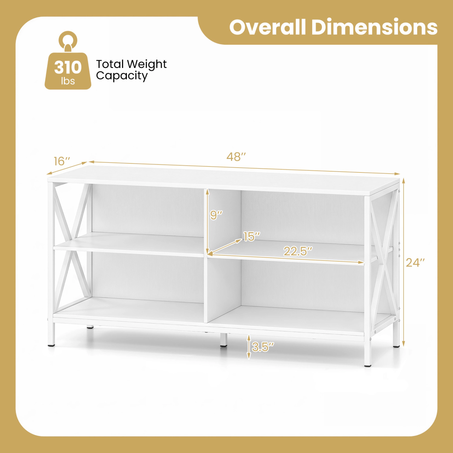 Hivvago Wooden Tv Stand Entertainment For Tvs Up To 55 Inch With X-Shaped Frame