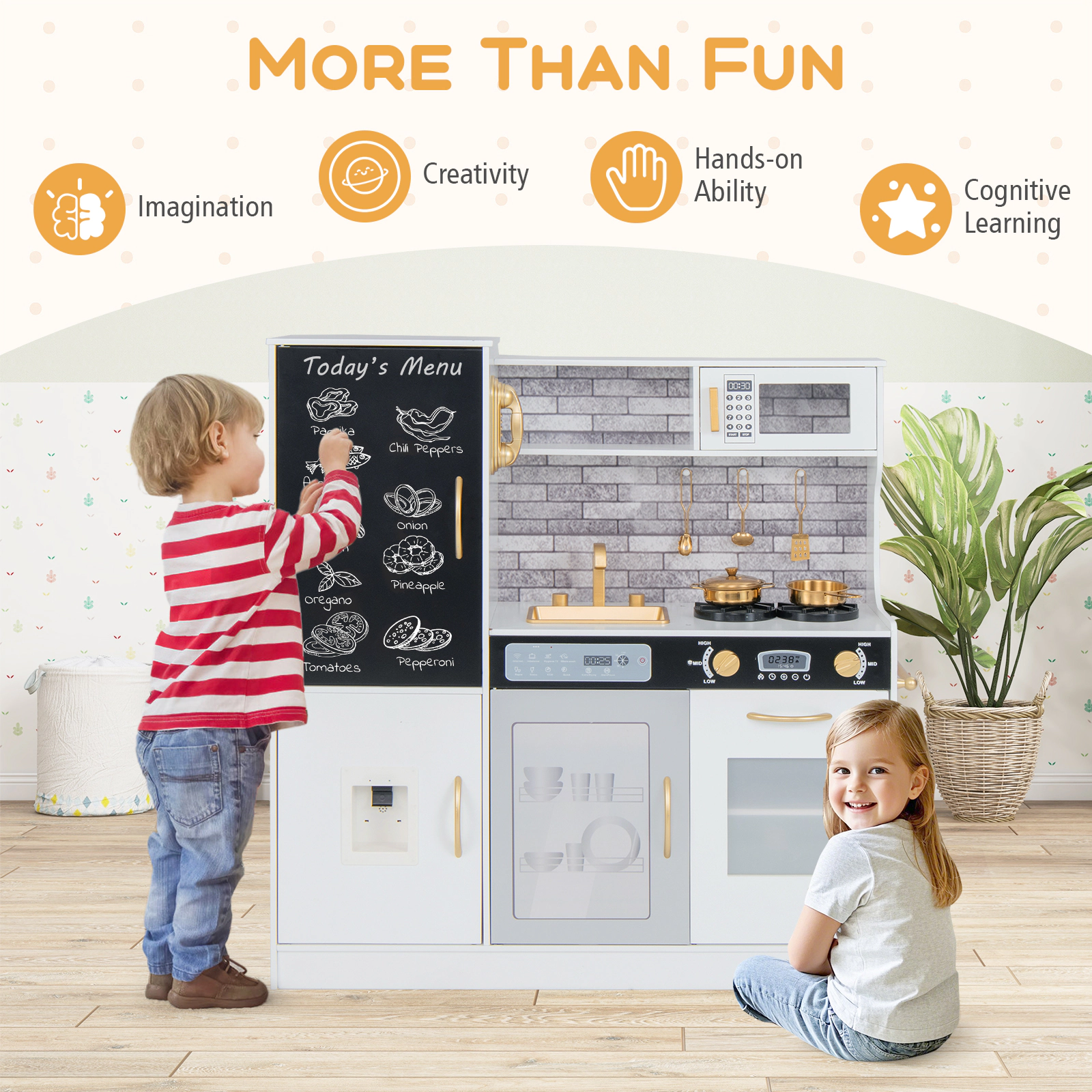 Hivvago Pretend Play Kitchen with Utensils for Kids Aged 3+