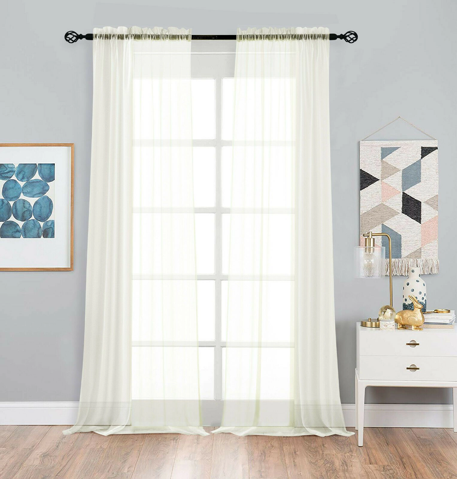 Kate Aurora 2 Piece Extra Long Custom Lux Rod Pocket Sheer Voile Window Curtains - 120 in.