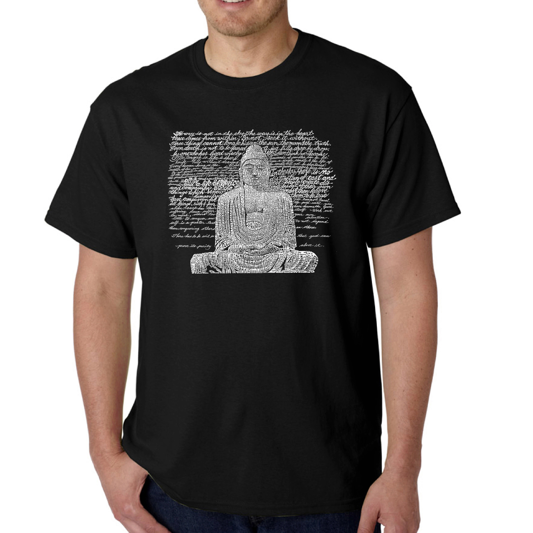 LA Pop Art Men's Zen Buddha Word T-Shirt - 100% Cotton, Short Sleeve