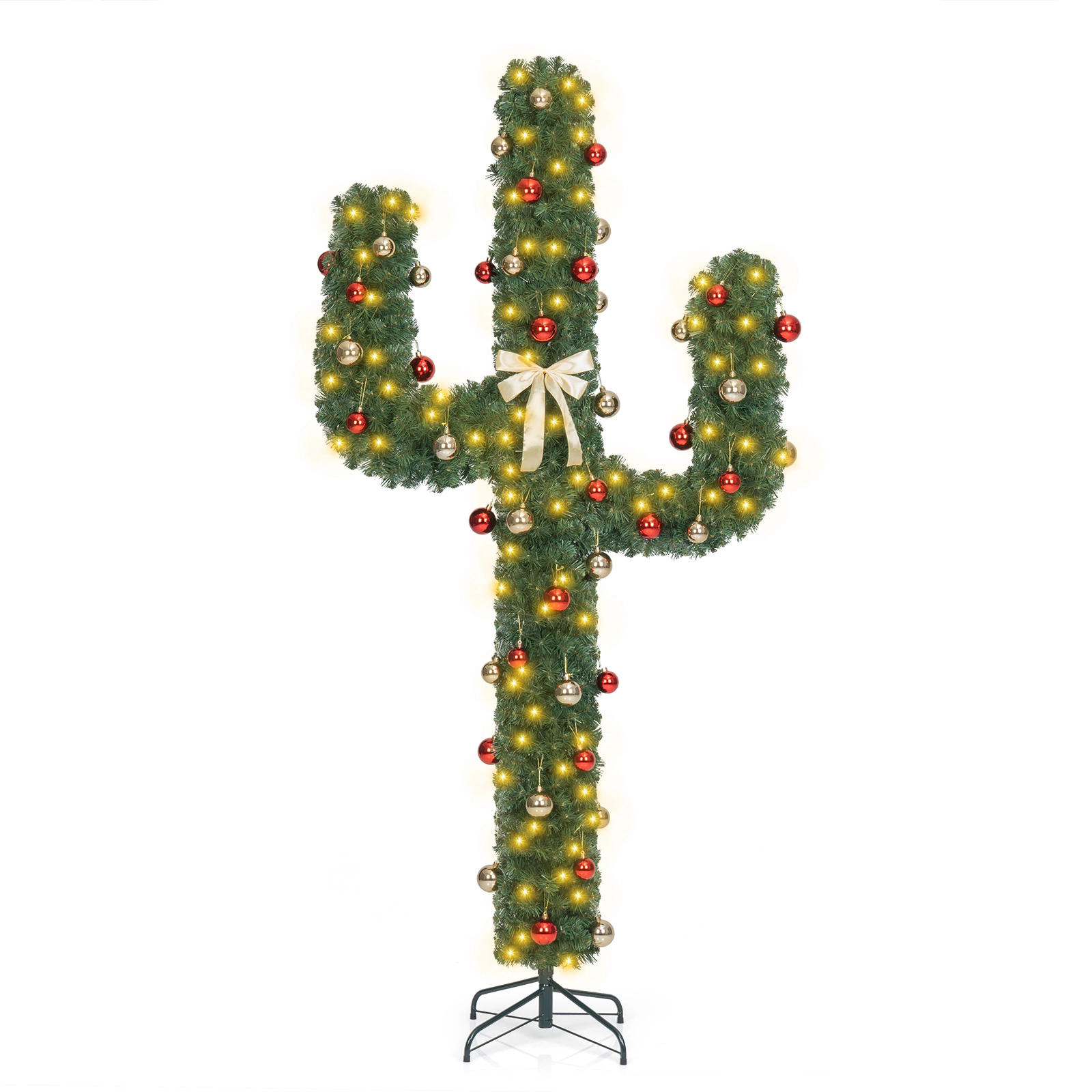 Costway 7 FT Pre-Lit Cactus Christmas Tree with 160 LED Lights Green