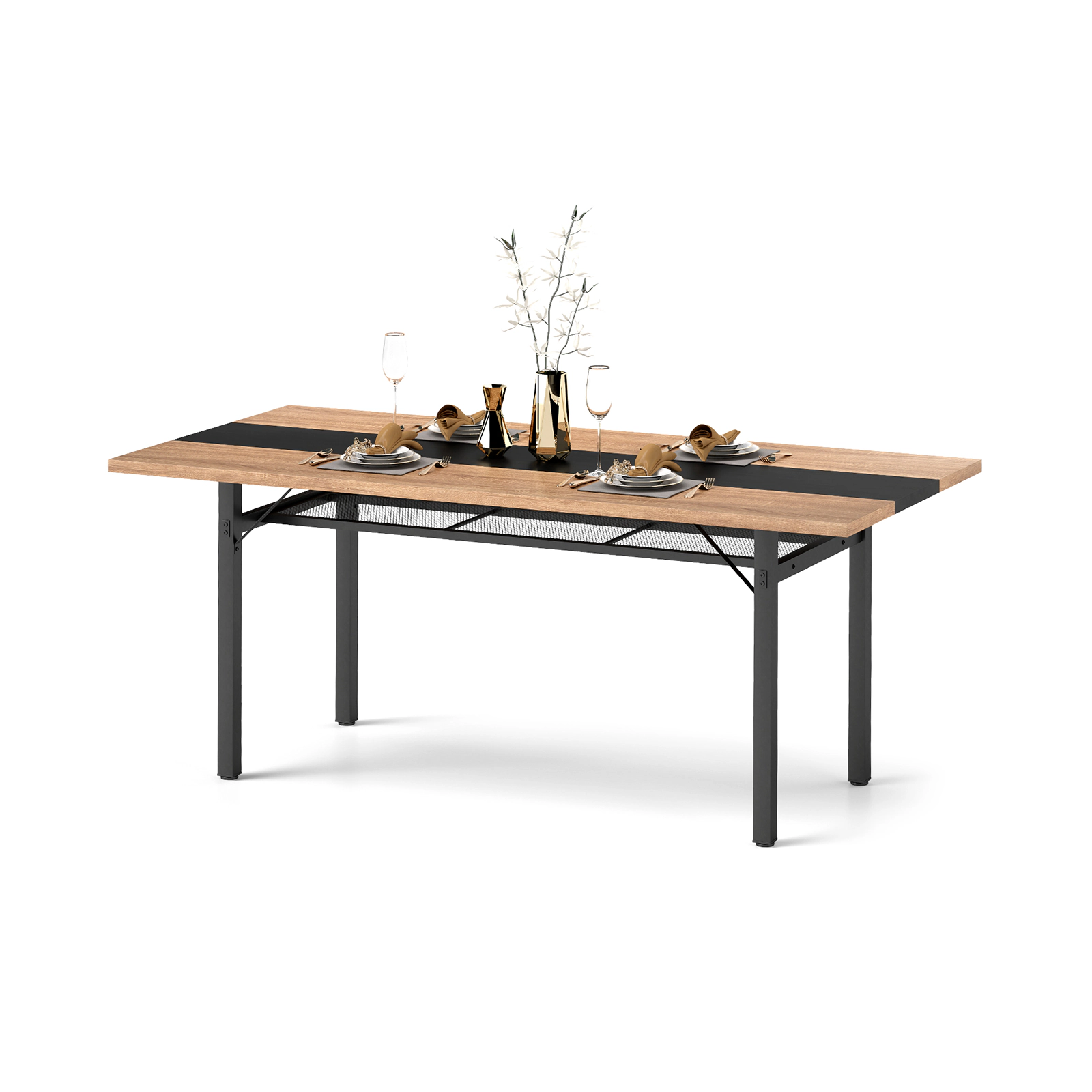 LJG 6 Feet Dining Table with Heavy-Duty Metal Frame for 6-8 People