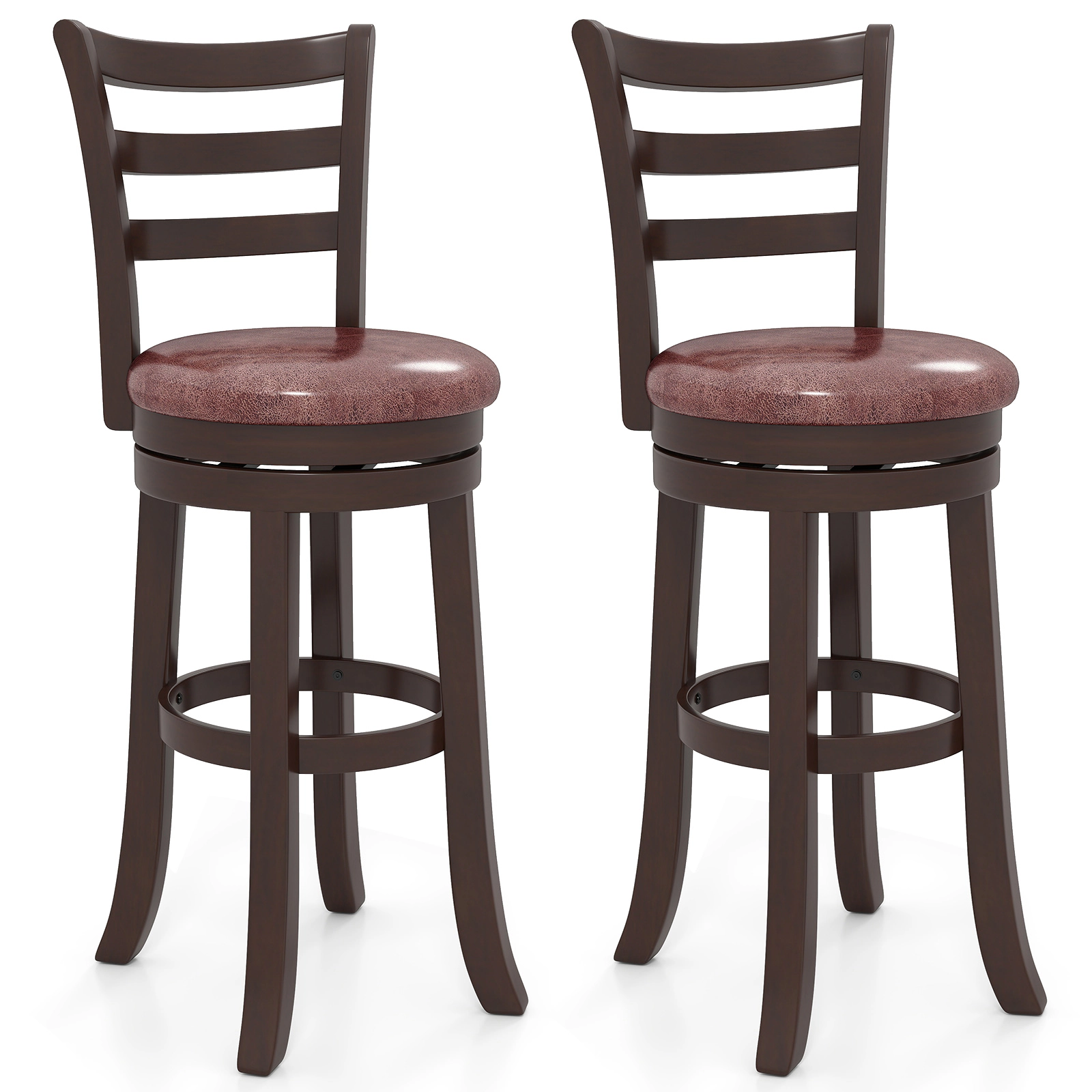 SUGIFT Counter Height 360° Swivel Bar Stools Set of 2 with Faux Leather Seat 400-lb Capacity Cappuccino