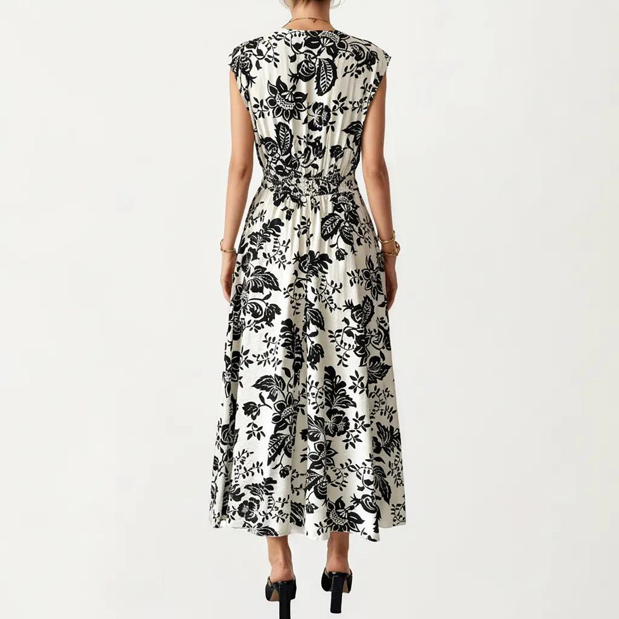 Anna-Kaci Womens Floral V-Neck Flutter Sleeve Maxi Dress