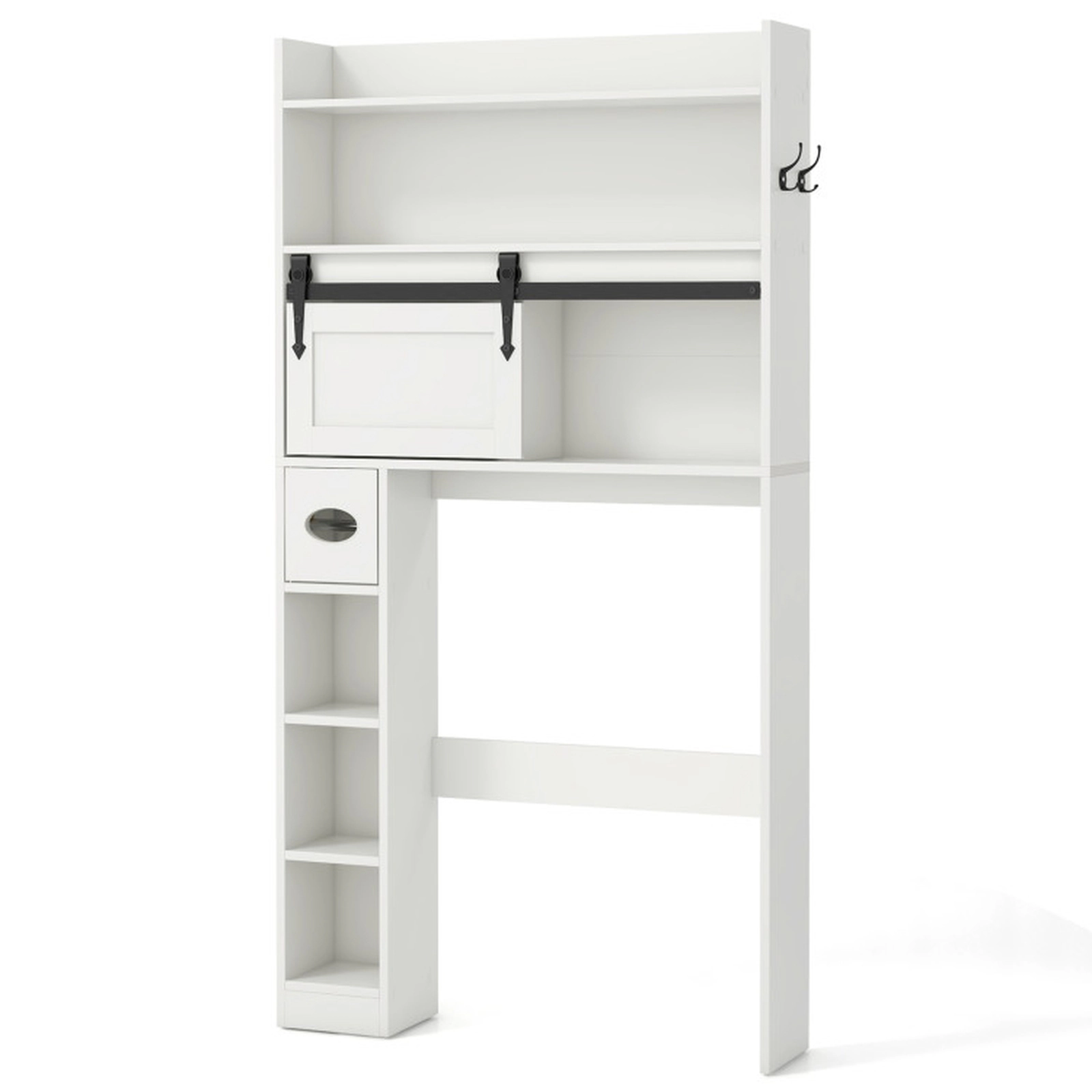 SUGIFT Sliding Barn Door 3-Tier Shelves Over The Toilet Storage Cabinet 32-in x 7.5-in x 62-in 200-lb Capacity White