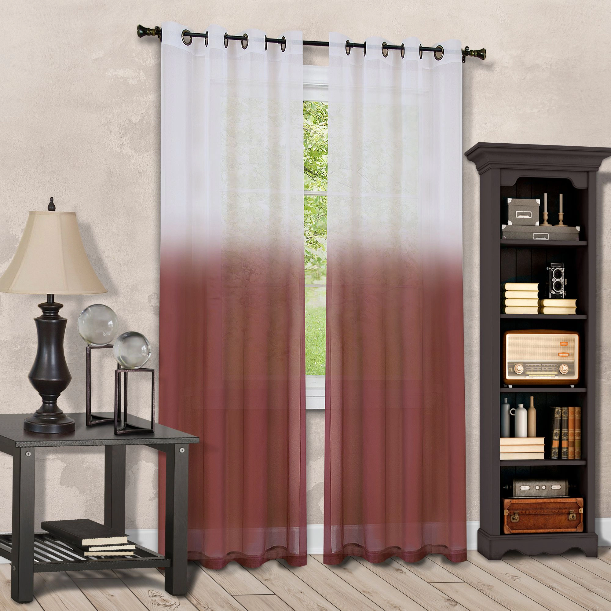 Kate Aurora Tropical Living Semi Matte Sheer Ombre Chic Grommet Top Window Curtains