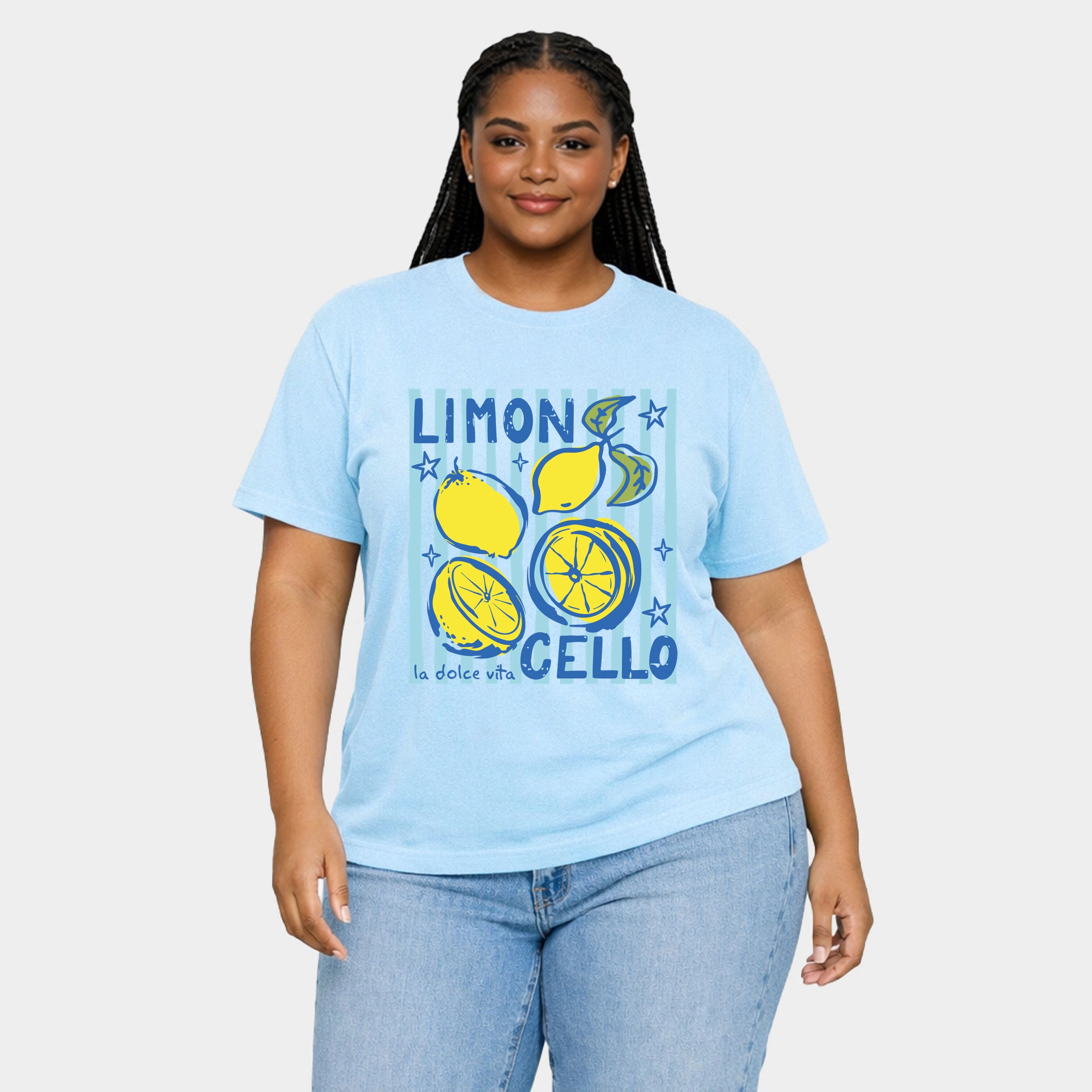 Simply Sage Market - Limoncello Stripes Women's Plus Sized Garment Dyed Graphic T-Shirt