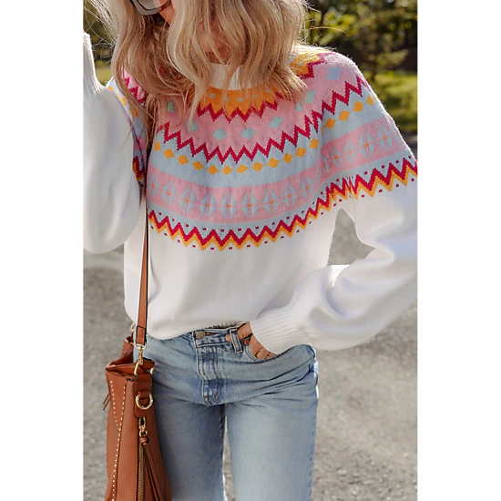 Threaded Pear Women's Avery Print Drop Shoulder Sweater