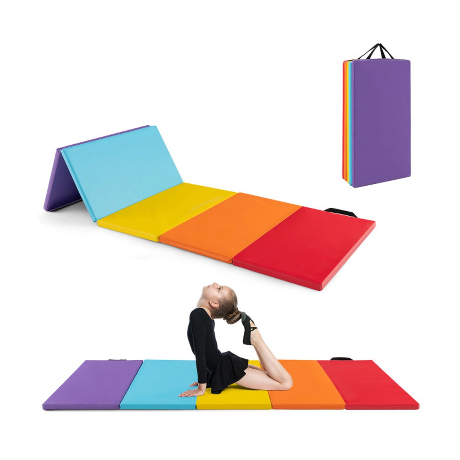SUGIFT Kids Multicolor 5-Panel Folding Gymnastics Mat with 2 Carry Handles 79-in W 29.5-in D 1.2-in H