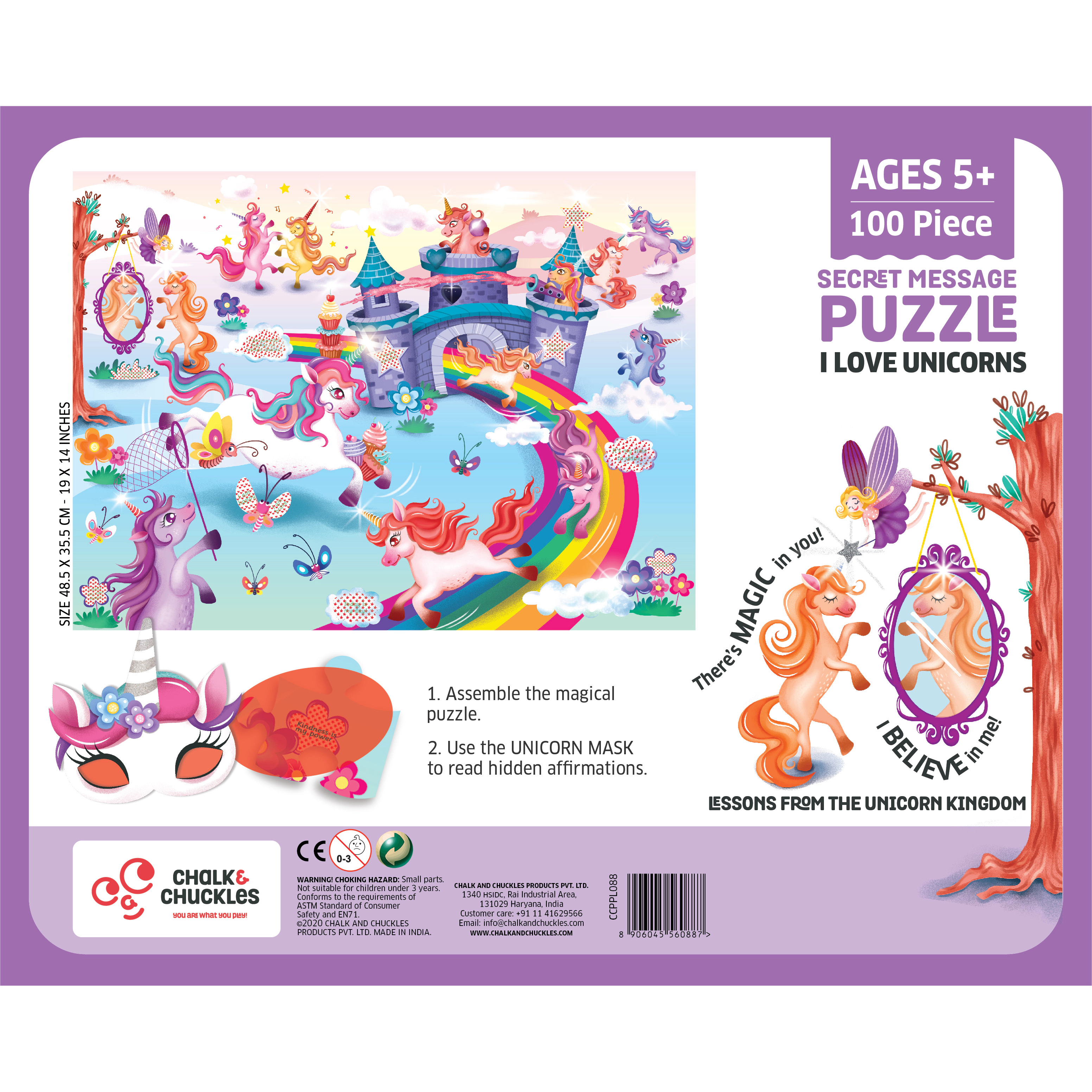 Chalk & Chuckles I Love Unicorns Secret Message Puzzle -100 pieces