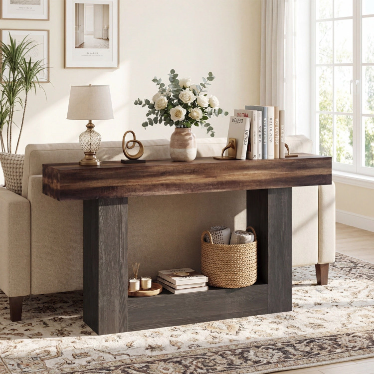 Hivvago 2-Tier Farmhouse Console Table 63" Long With Storage Shelf