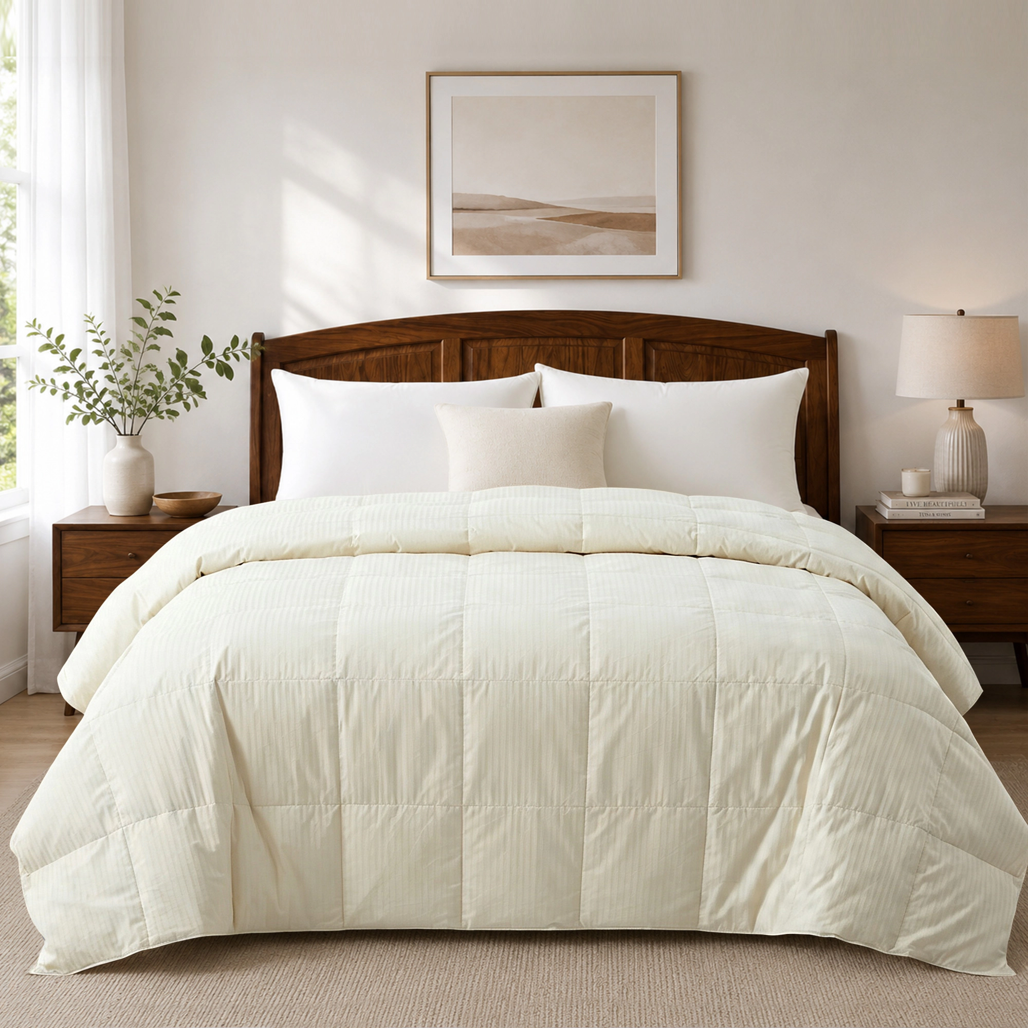 Unikome Lightweight Cotton Jacquard Down Blanket, Soft Breathable All Season Cozy Layering Blanket