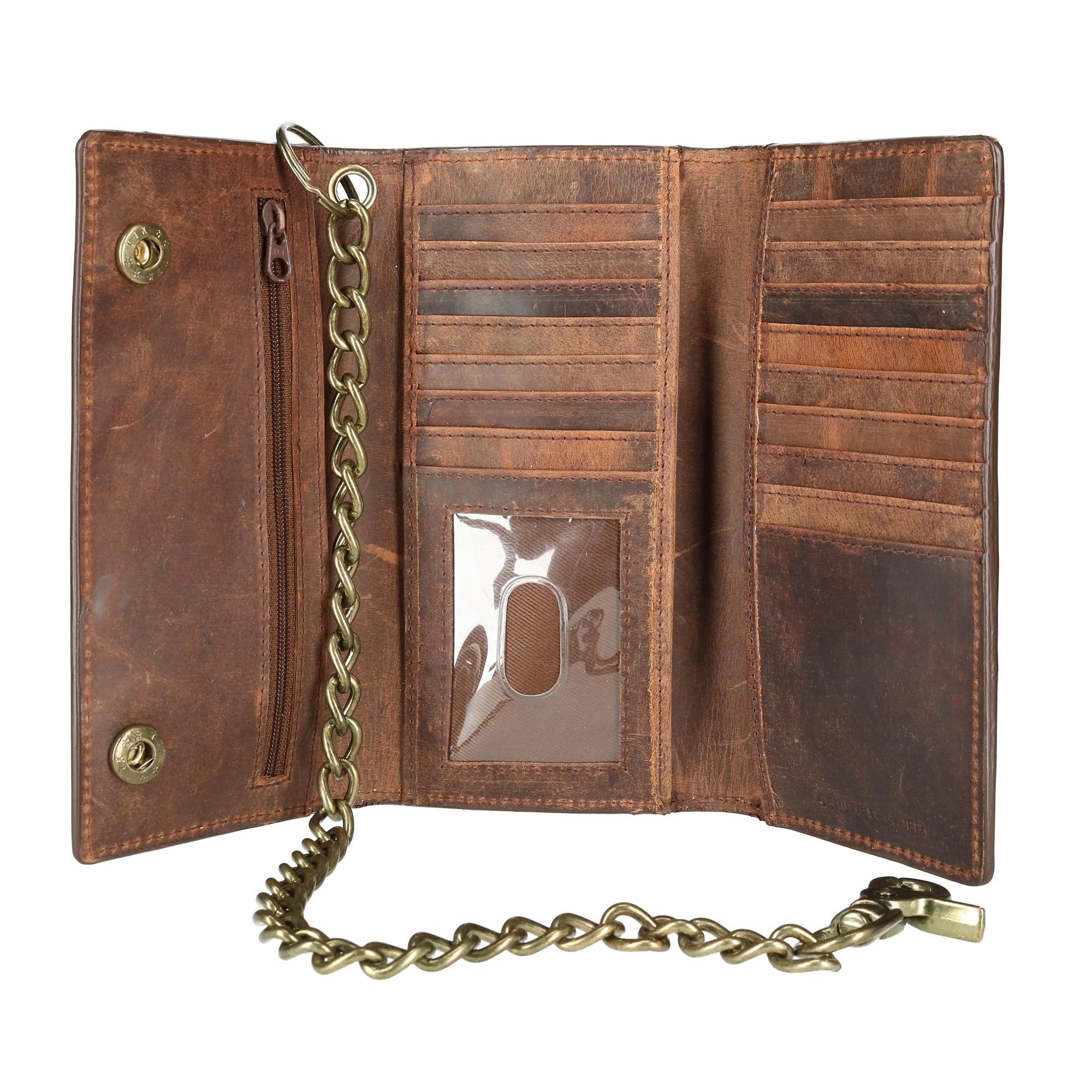 CTM Men's Crazy Horse Leather RFID Long Trifold Chain Wallet