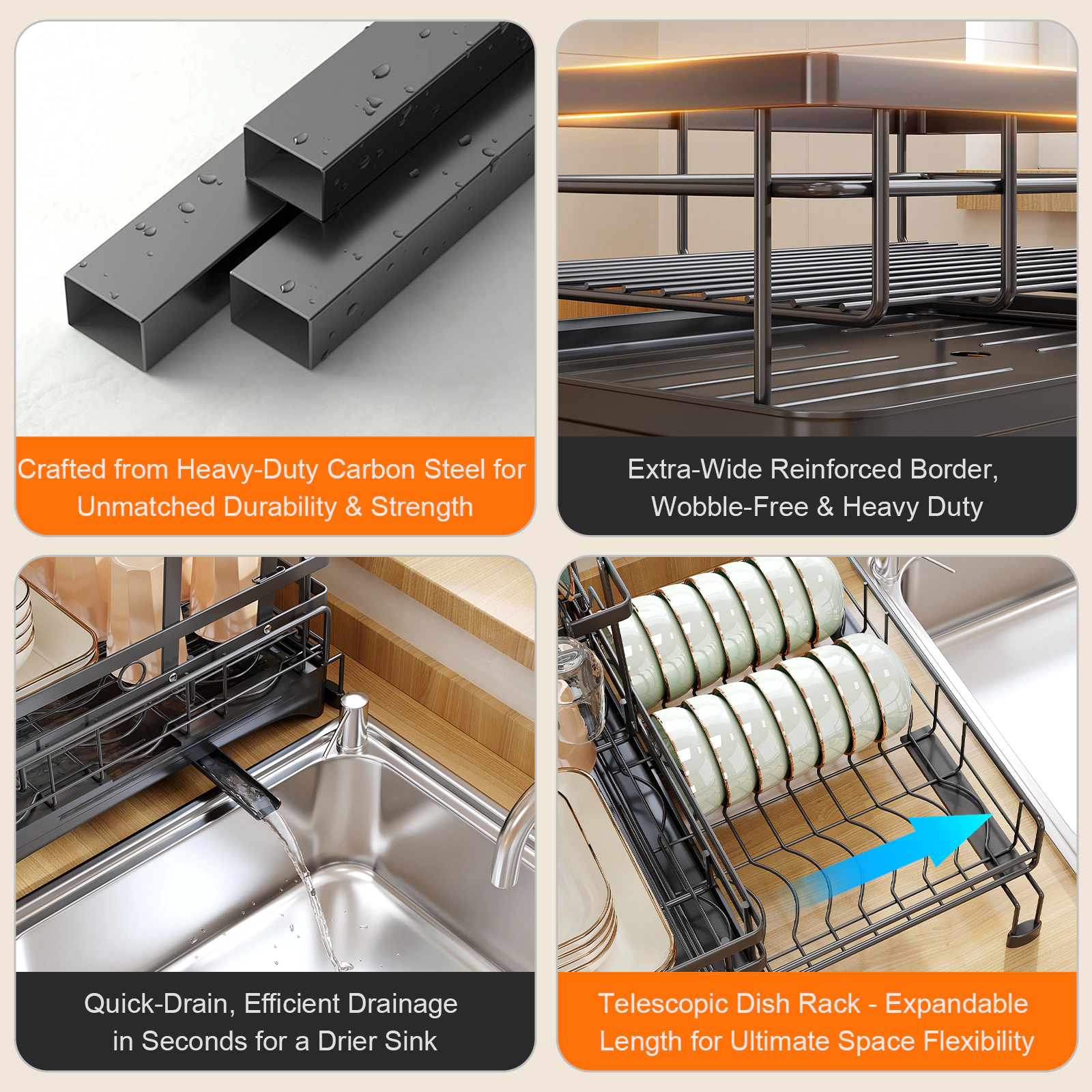 Mega Casa 2-in-1 Dish Drying Rack, Expandable 1 or 2 Tier Dish Strainer for Kitchen Counter