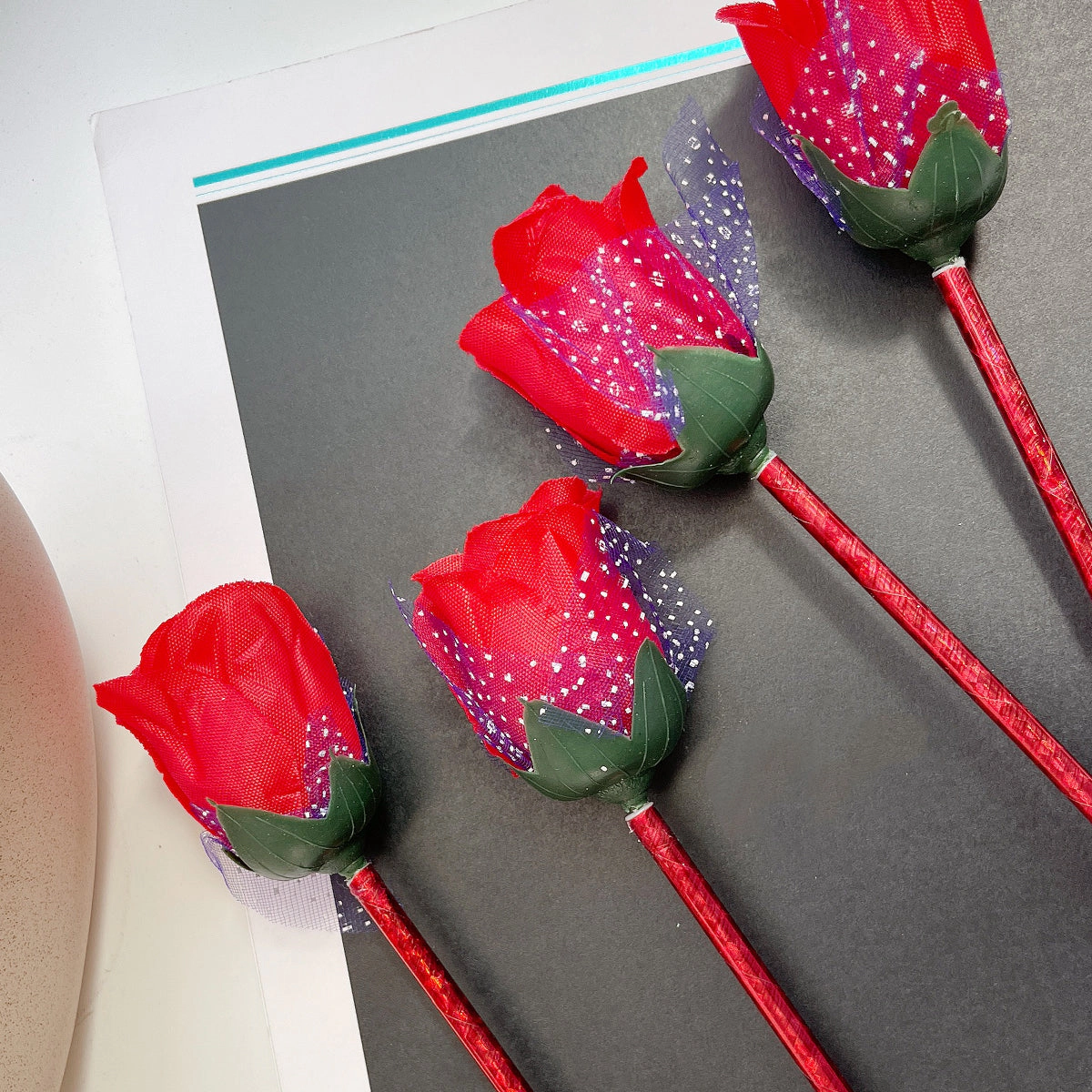 Wrapables Rose Flower Ballpoint Pens for Office, Valentine's Day, Mother's Day and Party Favors, Set of 12