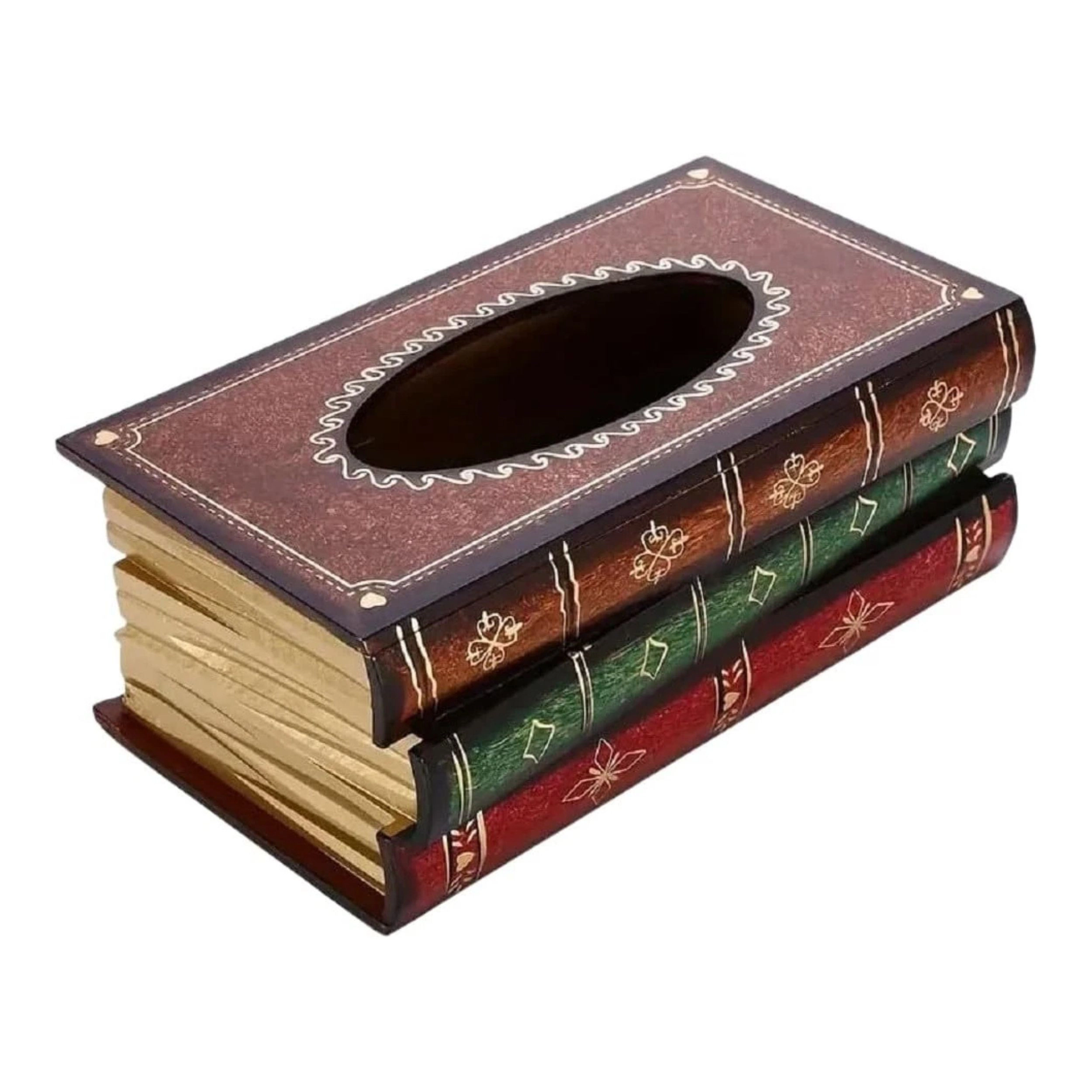 Home Collection Vintage Wooden Tissue Box Cover Antique Book Style Holder
