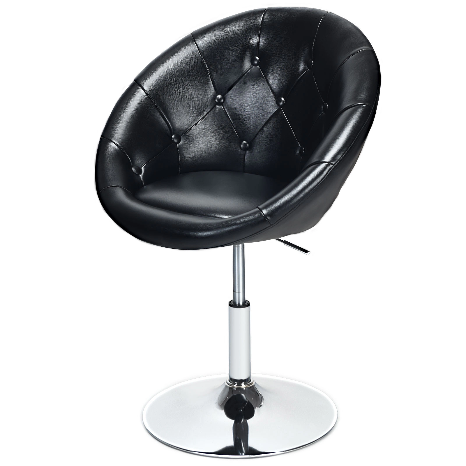 SUGIFT Adjustable Swivel Round PU Leather Accent Chair 330-Lb Capacity 30.5-36-in Adjustable Height Black