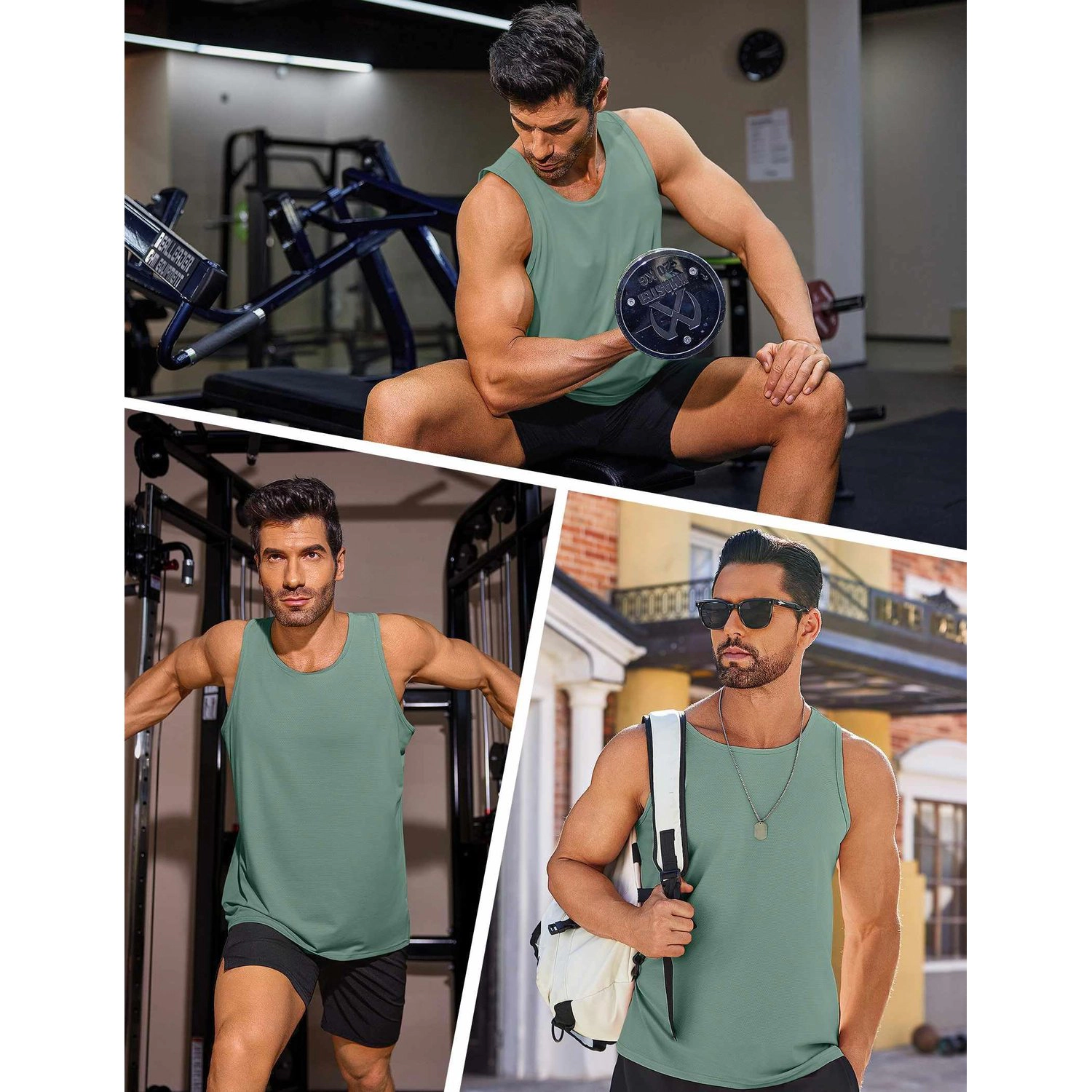 Pinspark Mens Solid Light Pink Tank Tops Sleeveless Scoop Neck Casual Summer Tees