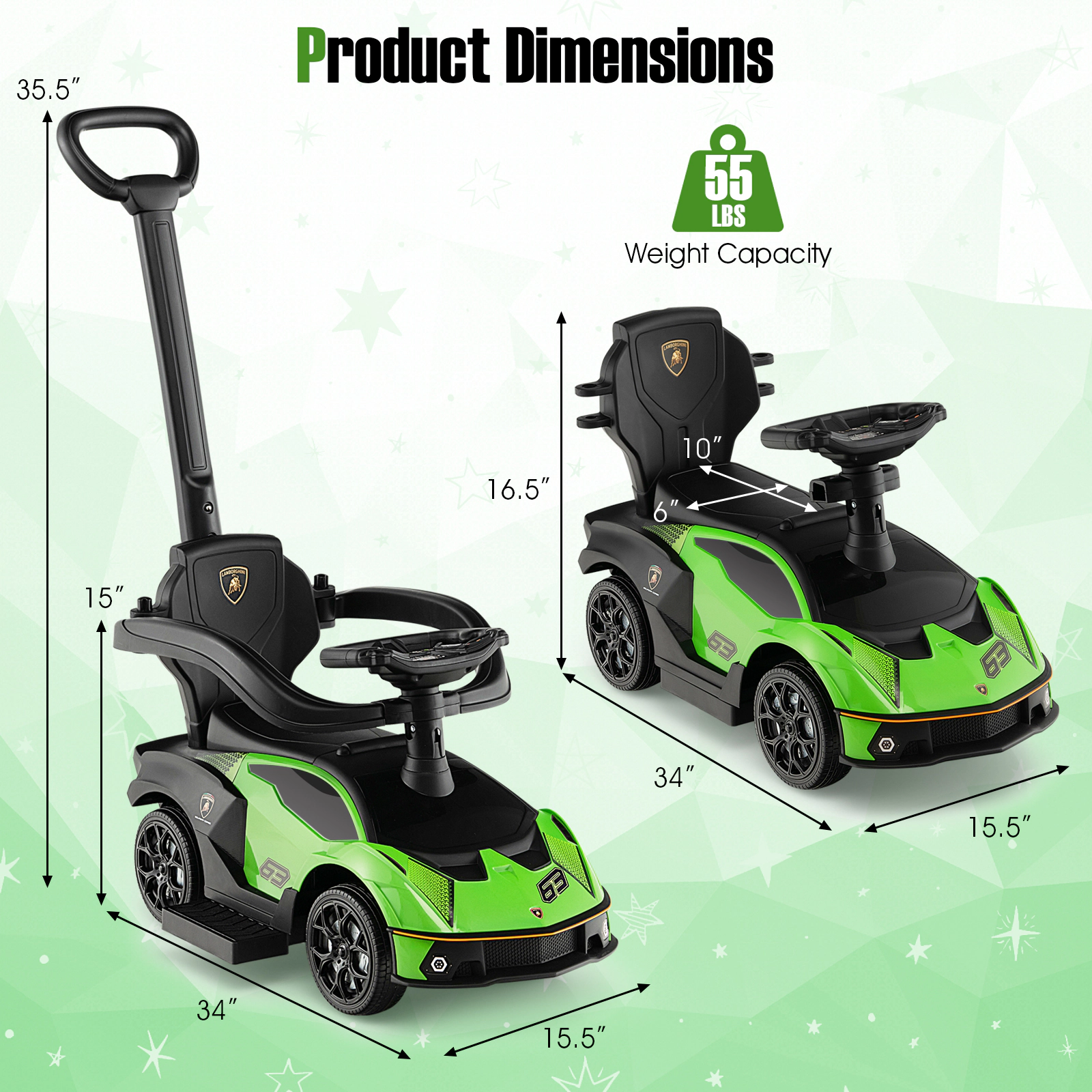 3-in-1 Ride on Push Car Toddlers 1-3 Parent Handle Guardrail Under Seat Storage Baby Walker Stroller 55-lb Capacity