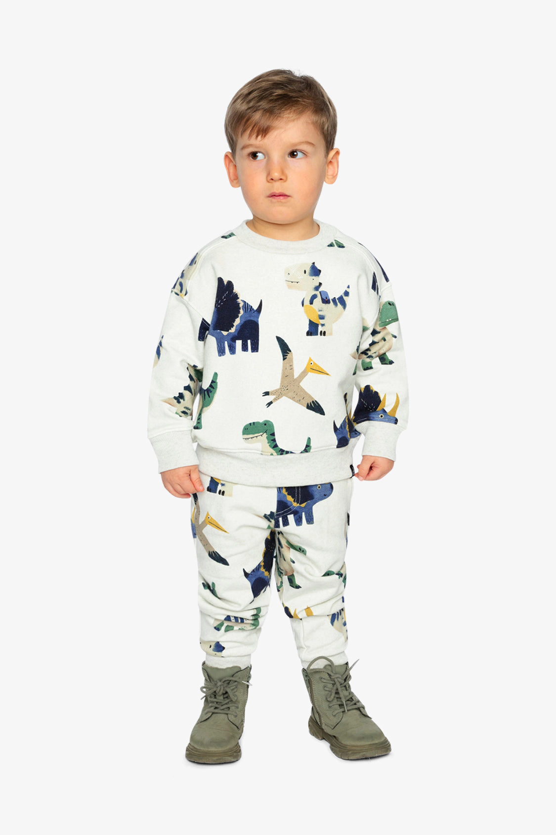 Deux par Deux Boys Fleece Dinosaur Print Drawstring Sweatpants with Pockets