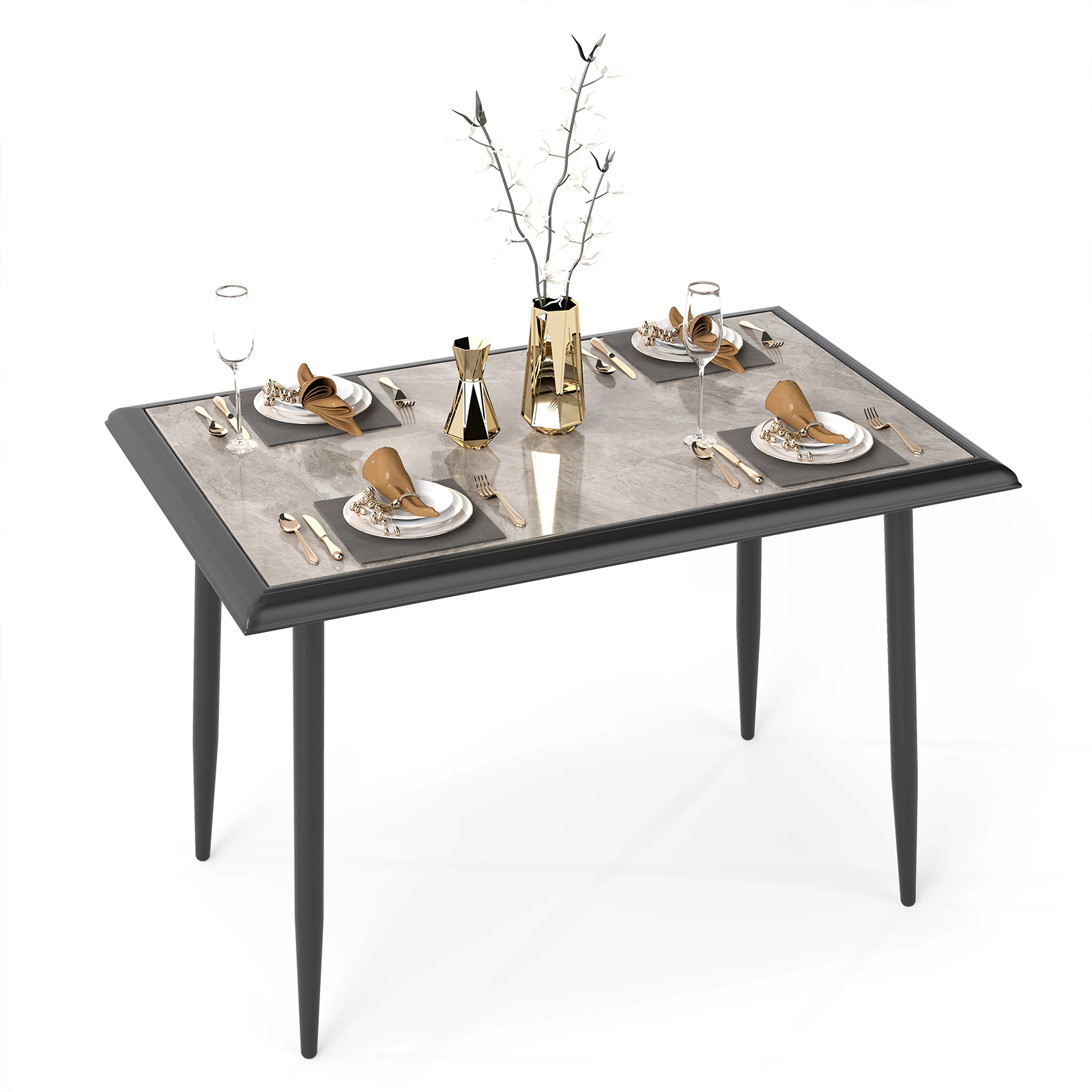 LJG 44" Sintered Stone Rectangular Dining Table with Metal Frame for Kitchen and Dining Room