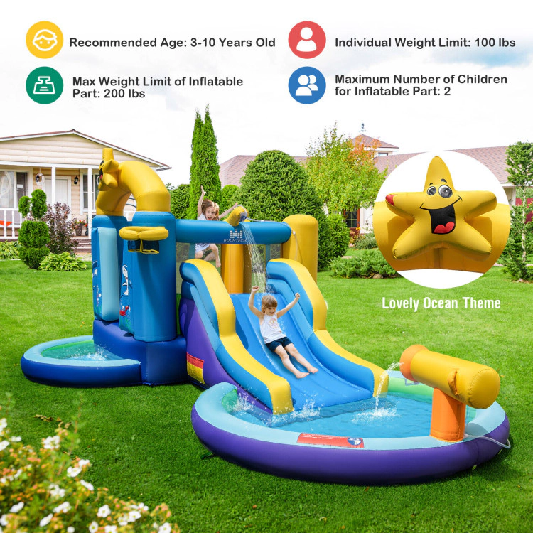 Hivvago Inflatable Ocean-Themed Bounce House with 680W Blower and 2 Pools