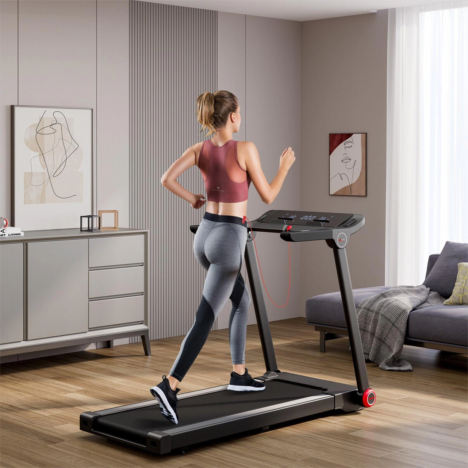 SUGIFT Black 3.75-HP Folding Treadmill with 12 Preset Programs 57.5-in W 29.7-in D 42.3-in H 265-lb User Capacity