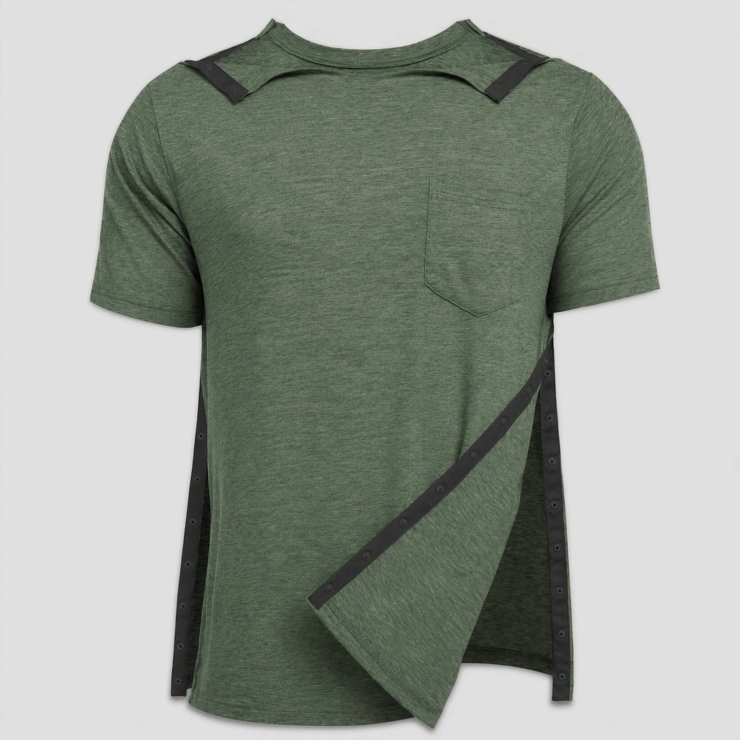 Pinspark Mens Solid Black Short Sleeve Tee Snap Button Asymmetric Hem Casual Tops