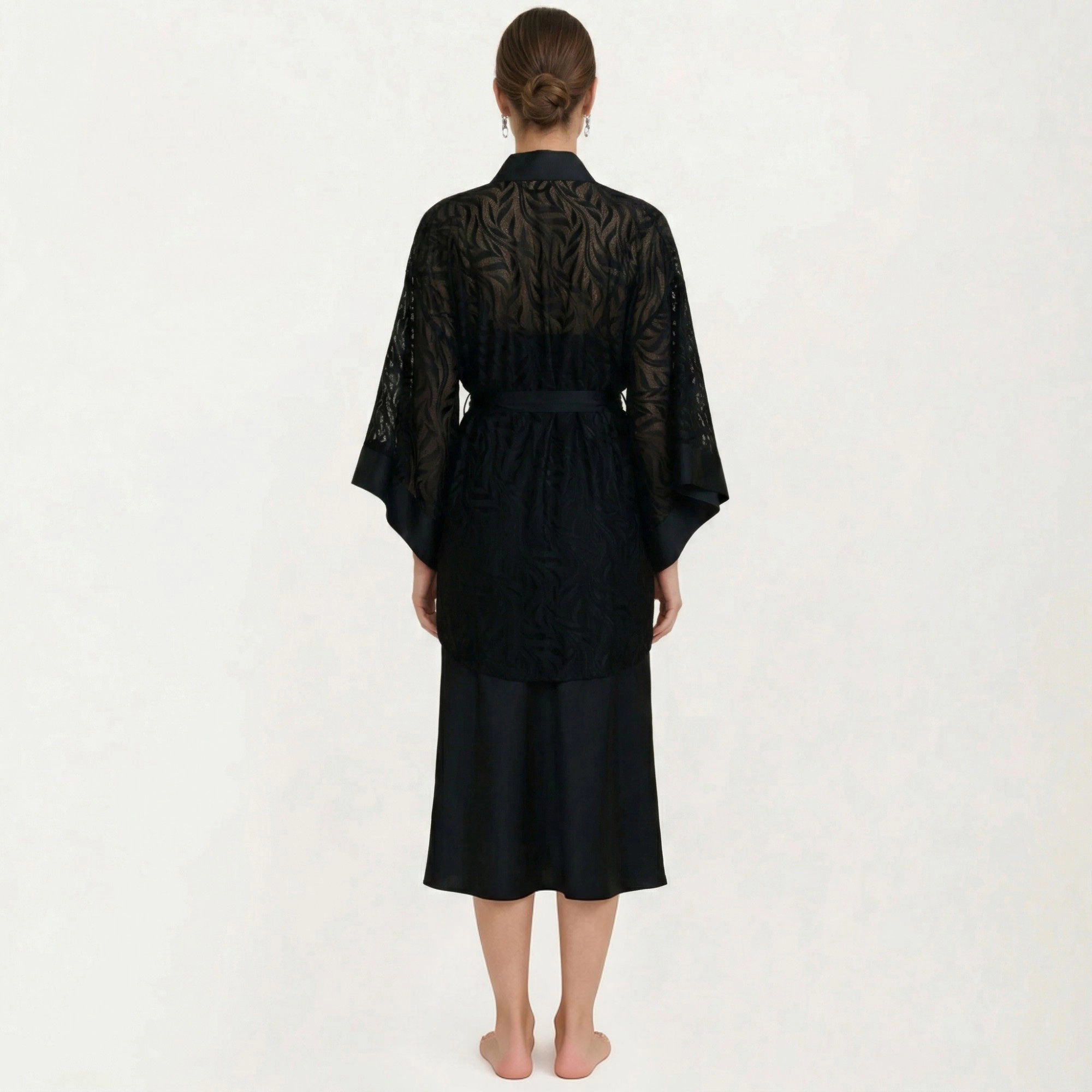 Anna-Kaci Women's 2-Piece Smooth Sleepwear Slip Dress with Sheer Lace Robe Lightweight Long Nightgown Set