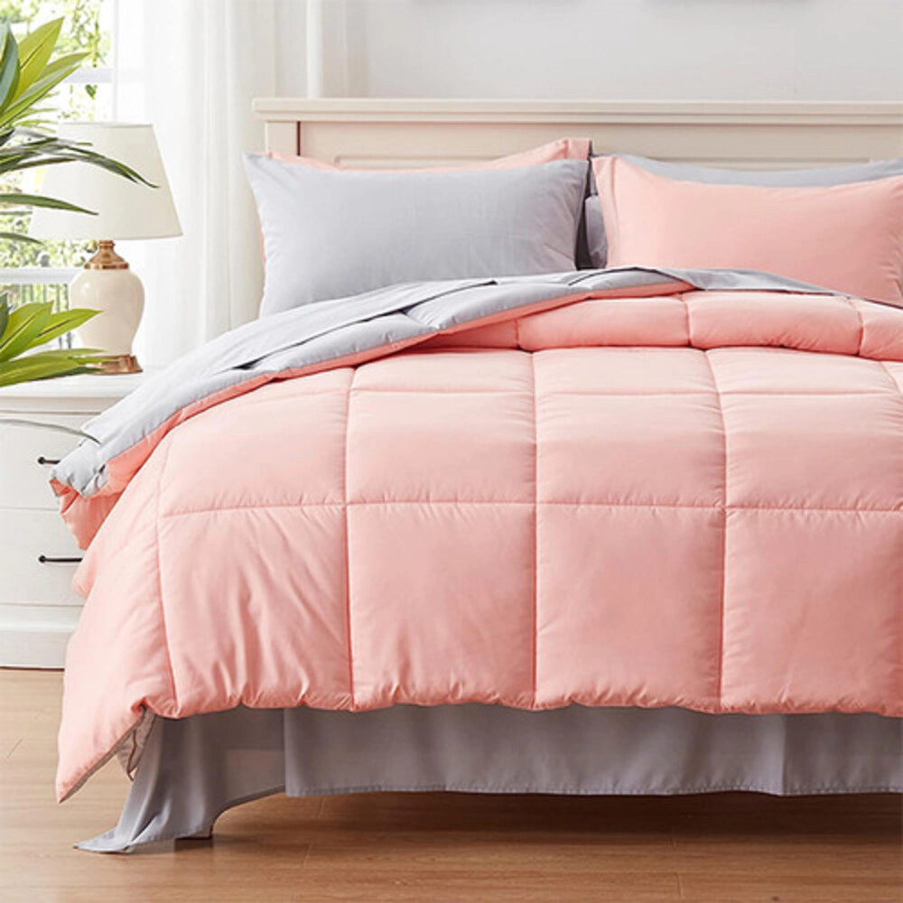 Luxe Furnishings Unisex Queen Pink Gray Contemporary Bedding Set