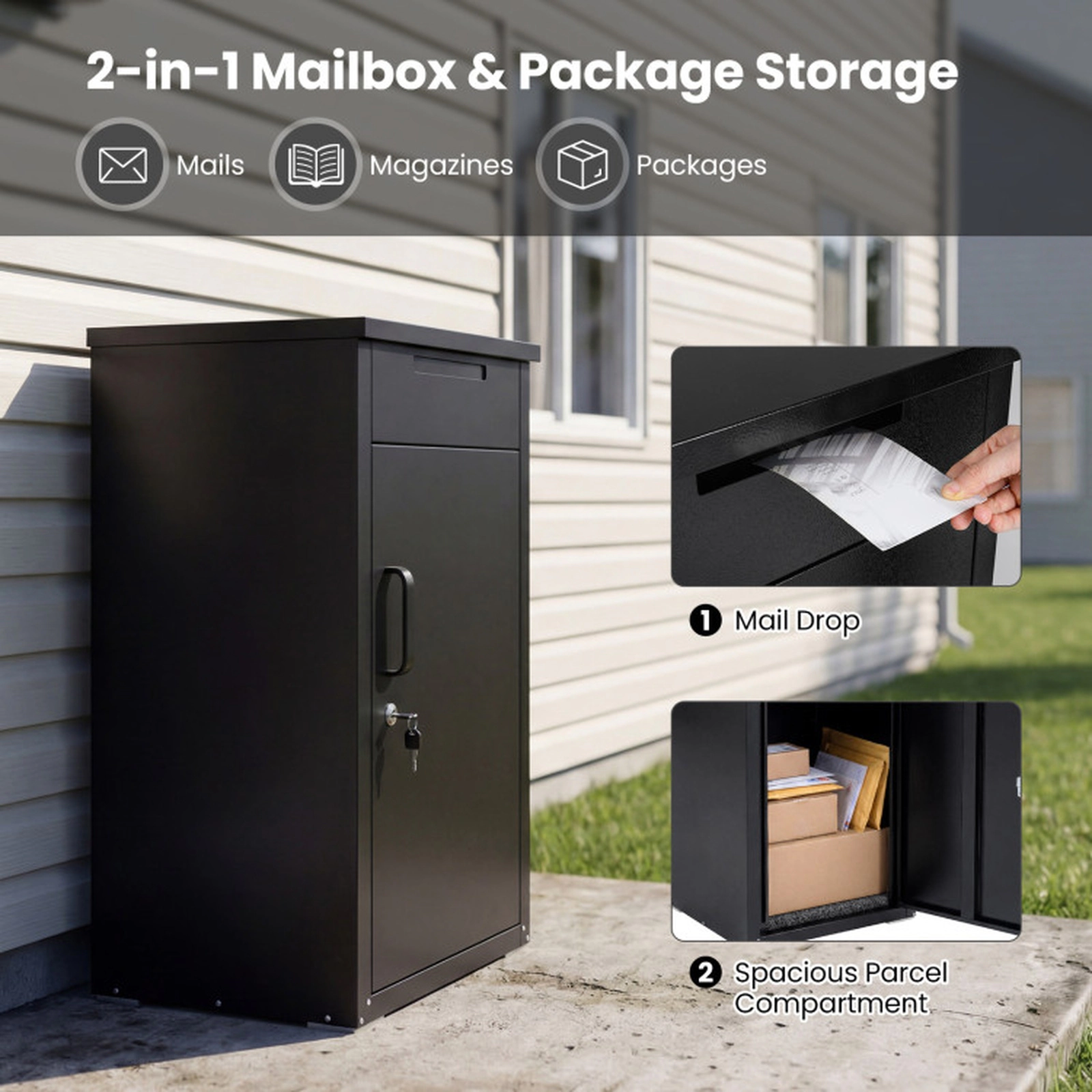 SUGIFT 88-lb Capacity Galvanized Steel Package Delivery Box with Anti-Theft Board and Lockable Door