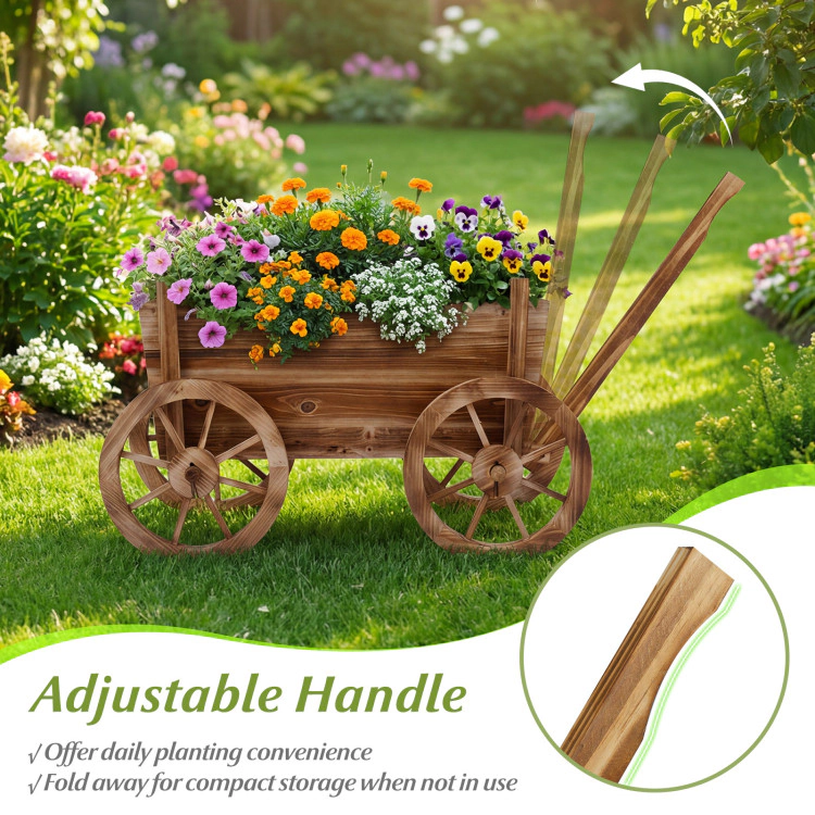 Hivvago Rustic Rolling Flower Pot Stand with Wheels and Handle