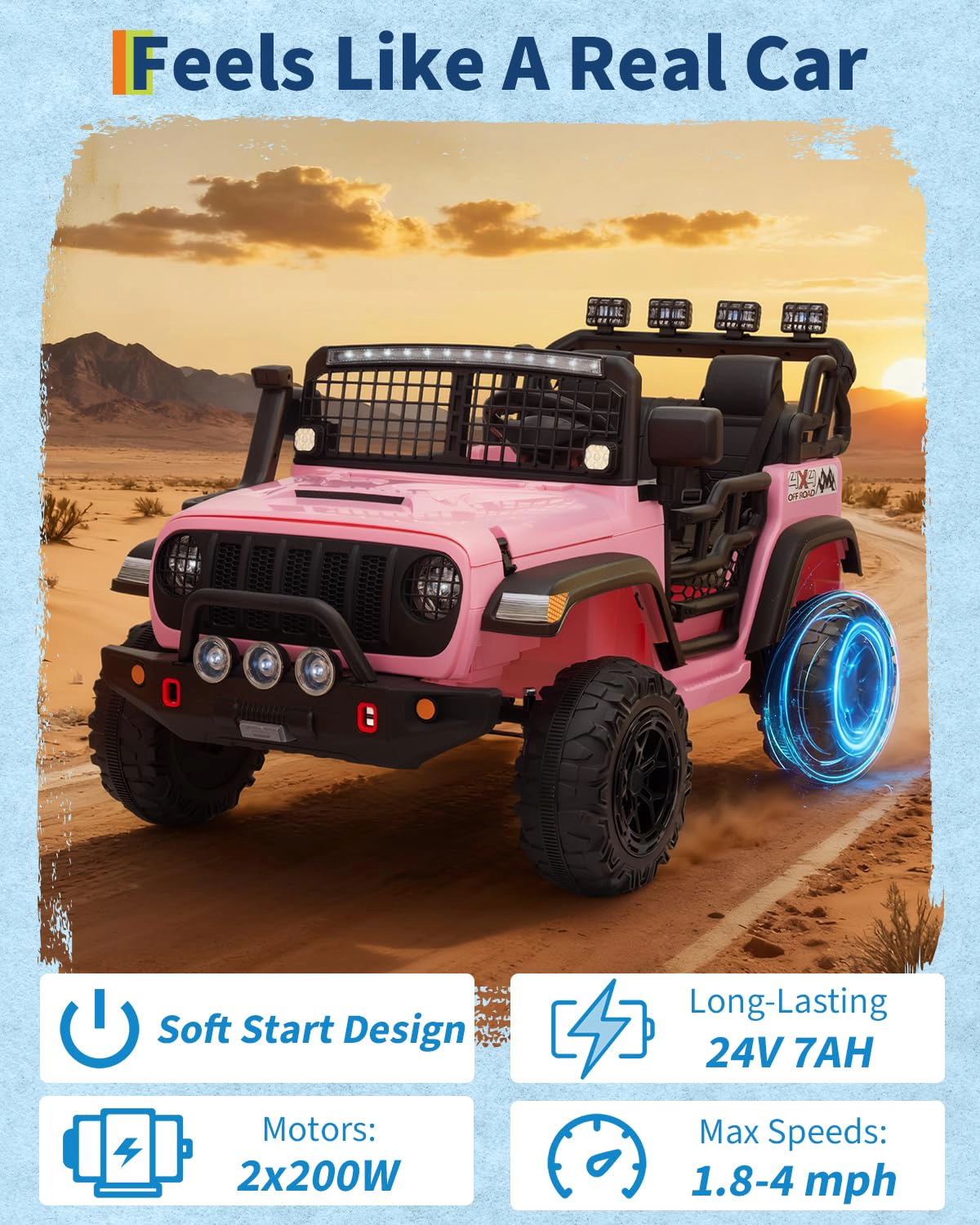 24V 2-Seater Kids Electric Ride On Truck with Remote, Dual 200W Motors, 20" Seat, LED Lights, Music
