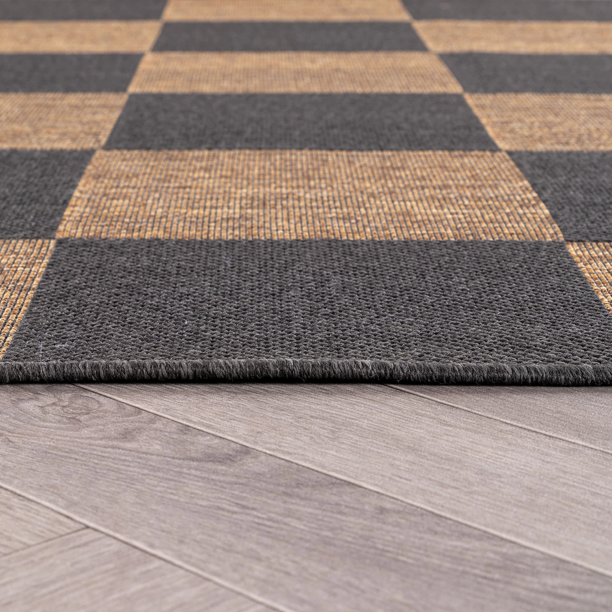 World Rug Gallery Checkered Indoor/Outdoor Flat Woven Area - Natural Jute-Style, Easy-Care Patio