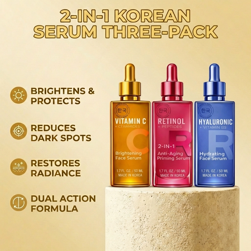 Lovery Korean Skincare Serum Set - Vitamin C, Retinol & Hyaluronic Acid Trio Face Serums