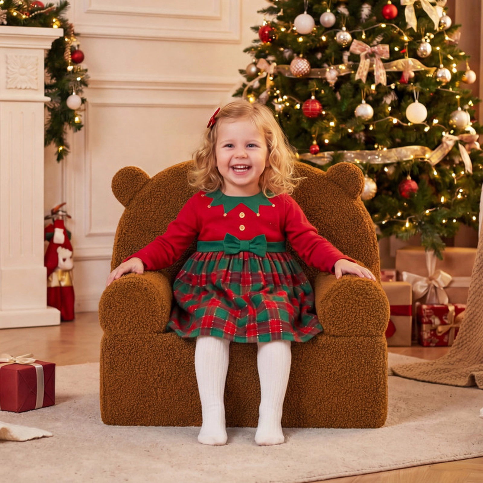 SUGIFT Kids Bear Foam Sofa Toddler Couch Office Chair Teddy Fleece Fabric Cover 20-in Frame Ages 3+ Brown Single Seat